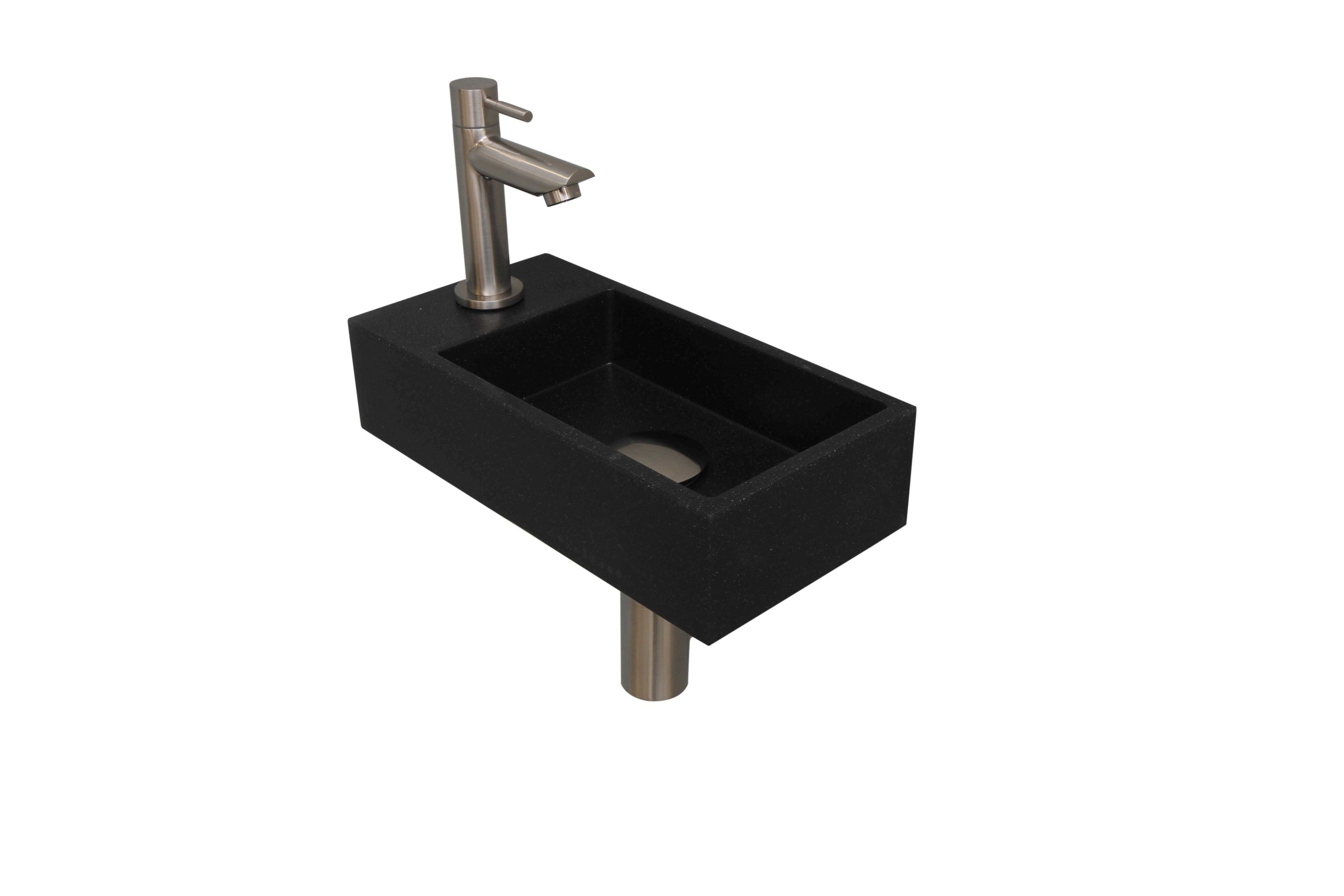 INK fonteinpack Quartz L incl. kraan sifon plug en montageset 1805169 Quartz zwart/brushed nickel H90xB360xD180