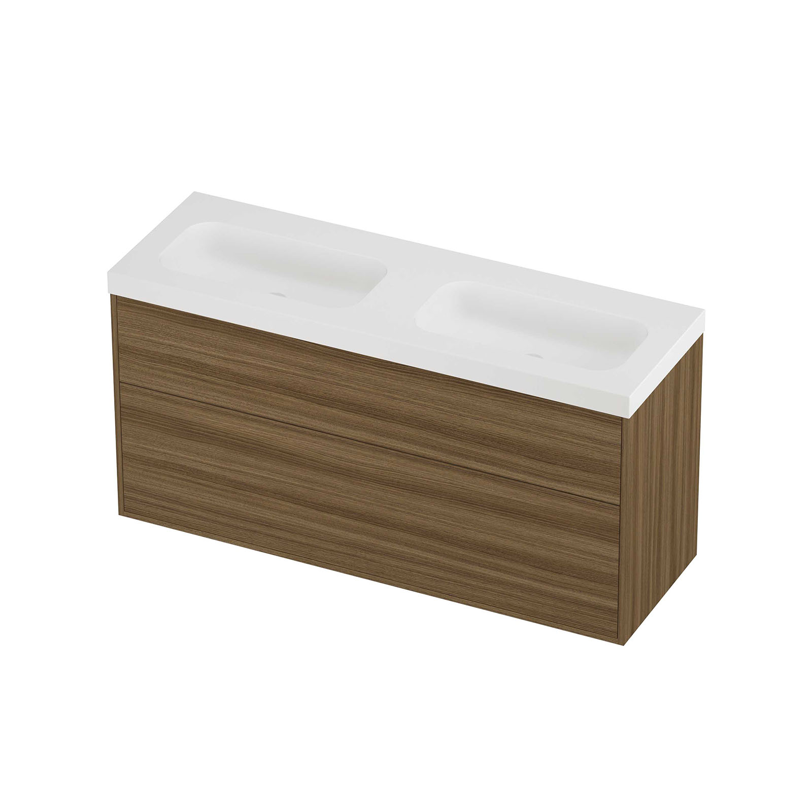 Proline Set polystone Mezza wast. dub. wasbak z. krgt. en onderk. tbv gr. 2 la a-sym. in kader HMWH1400CW Matt White/Caramel walnut 140x46x73