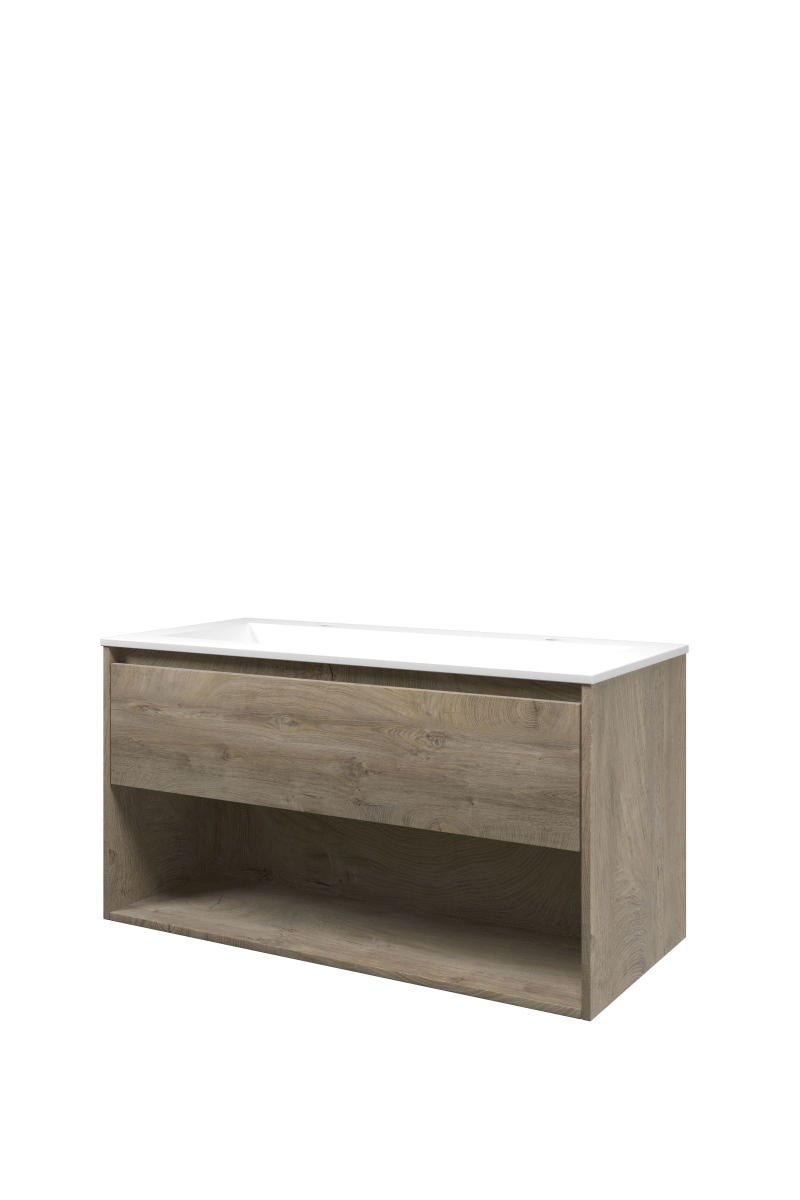 Proline set polystone Elegant wast. met 2 krgt. en onderk. met schap AMWA1002RO Raw oak/Mat wit H540xB1000xD460