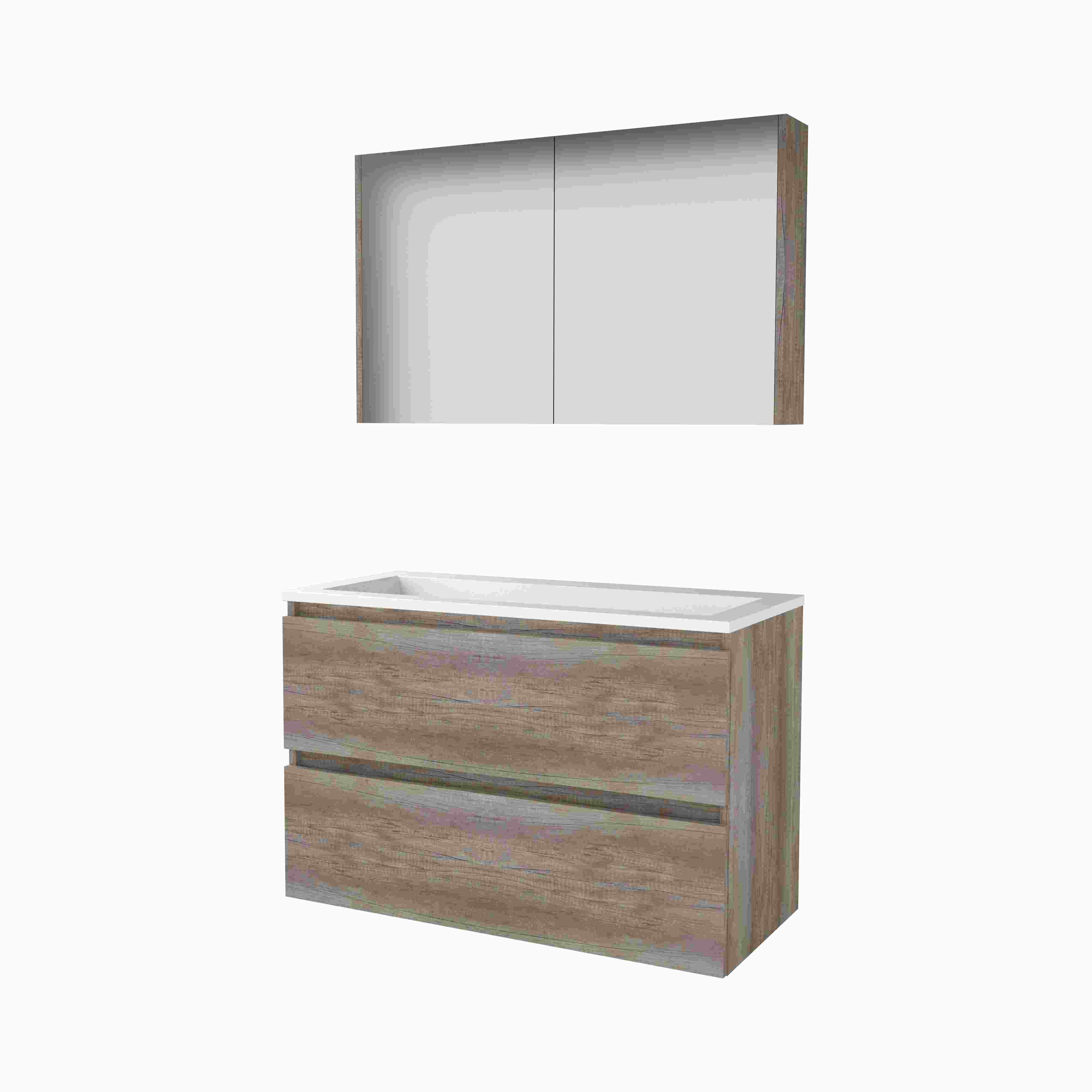 Basic Comfort 46 set 100x46cm greepl. 2 la Acryl wast. 0 krgt. incl. kast C46GL100A0SO Scotch Oak