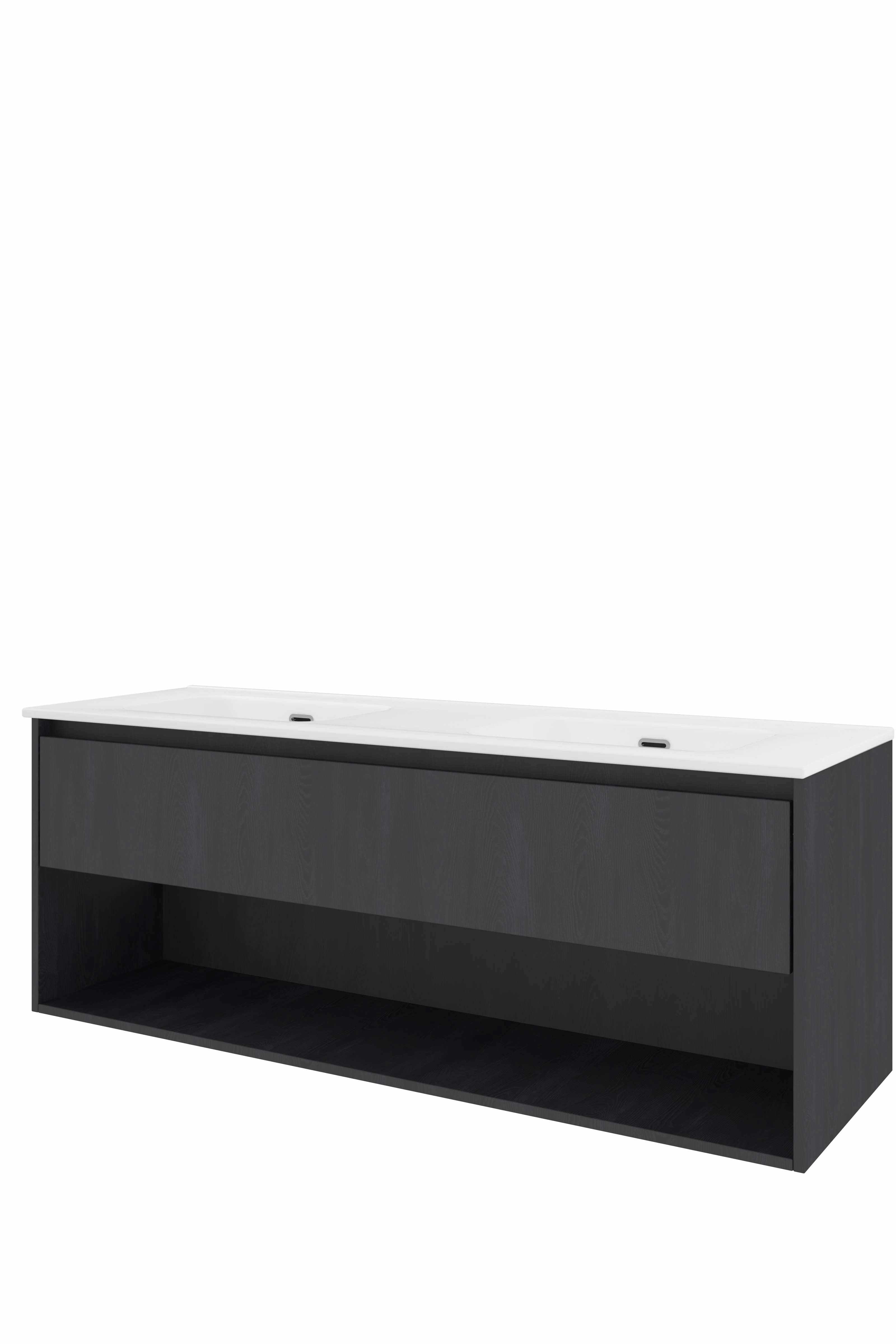 Proline Set porselein Elegant wast. dubbel z. kr.gaten en onderkast met schap TGWA1400BO Black oak/Glans wit 1400x460x540