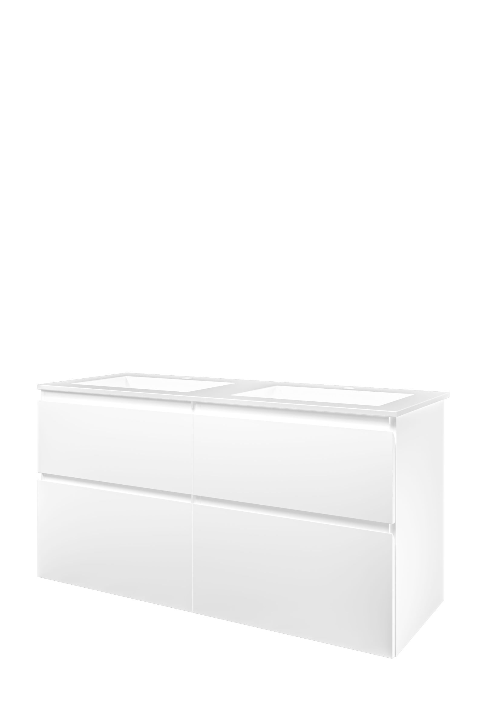 Proline set polystone Elegant wast. met 2 krgt. en onderk. 4 laden a-sym. 1816515 Mat wit/Glans wit H620xB1200xD460