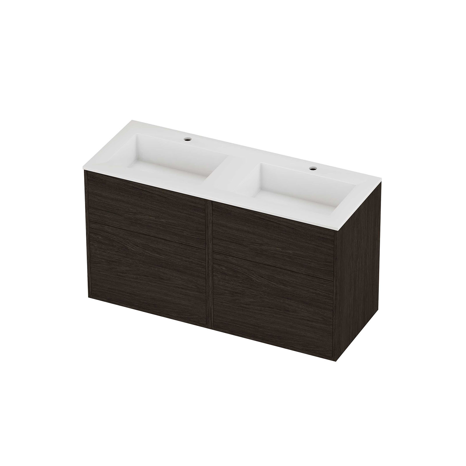 Proline Set polystone Elegant wast. dub. wasbak met 2 krgt. en onderk. tbv gr. 4 la a-sym. in kader AGWH2x602MO Glans wit/Mokka oak 120x46x67
