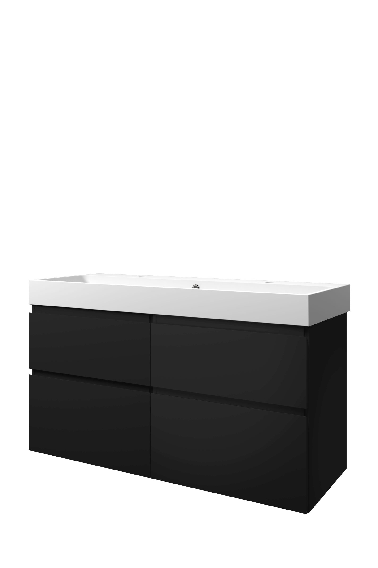 Proline set polystone Elegant wast. met 2 krgt. en onderk. 4 laden a-sym. 1816536 Mat zwart/Mat wit H620xB1200xD460