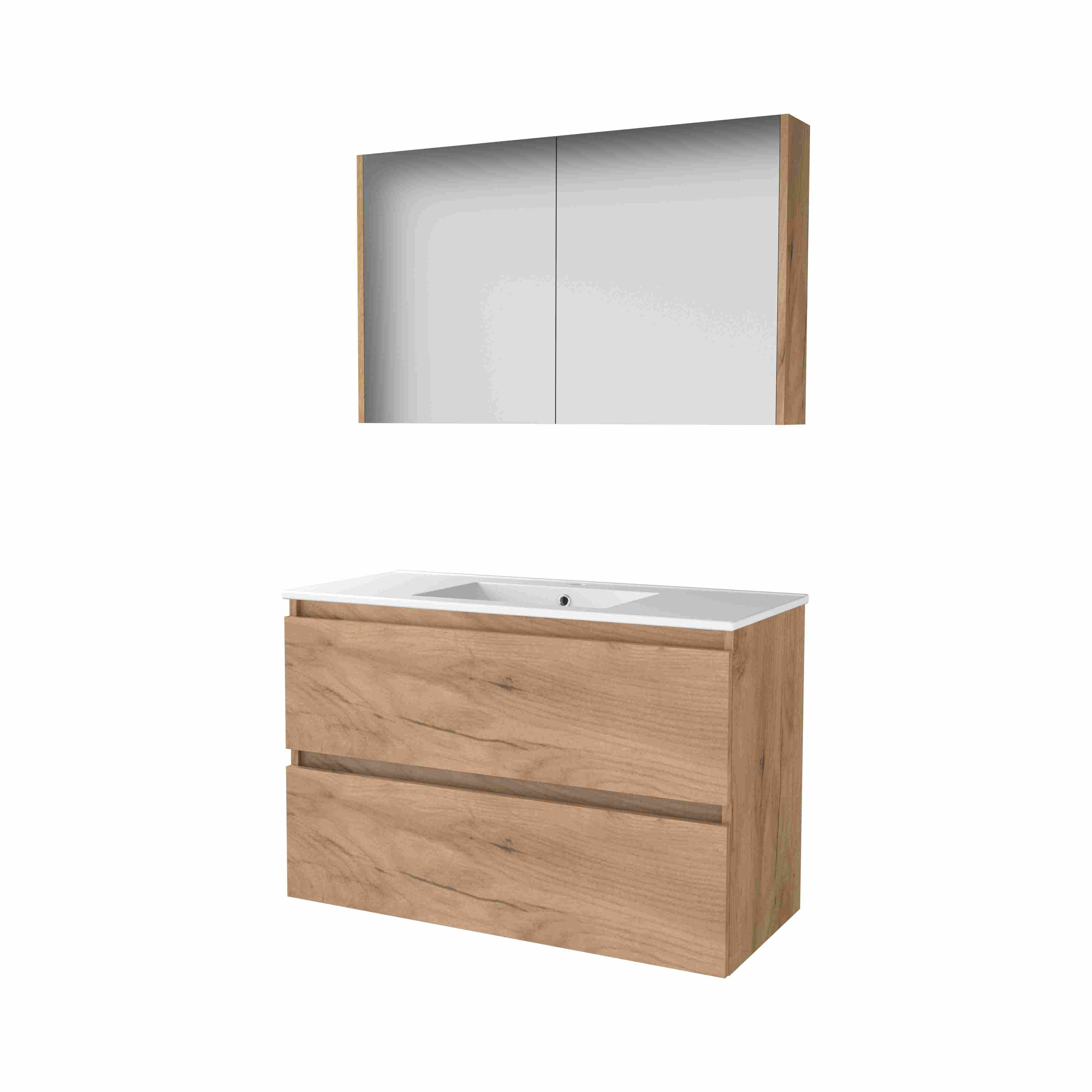 Basic Comfort 46 set 100x46cm greepl. 2 la keram. wast. 1 krgt. incl. kast C46GL100PWO Whisky Oak