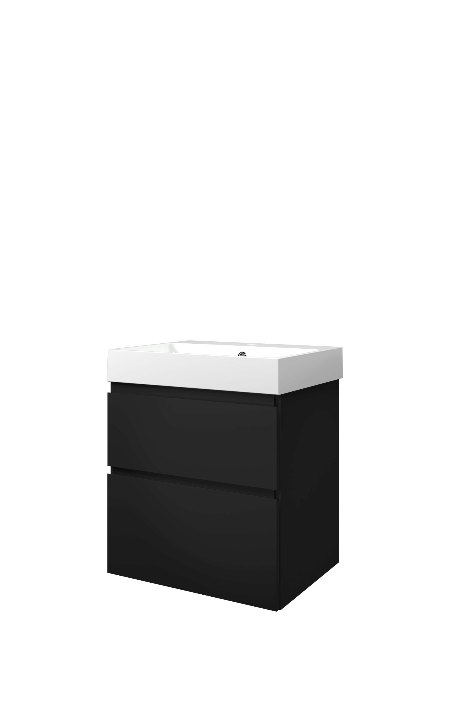 Proline set polystone Loft wast. met 1 krgt. en onderk. a-sym. PGWC601MZ Mat zwart/Glans wit H700xB600xD460