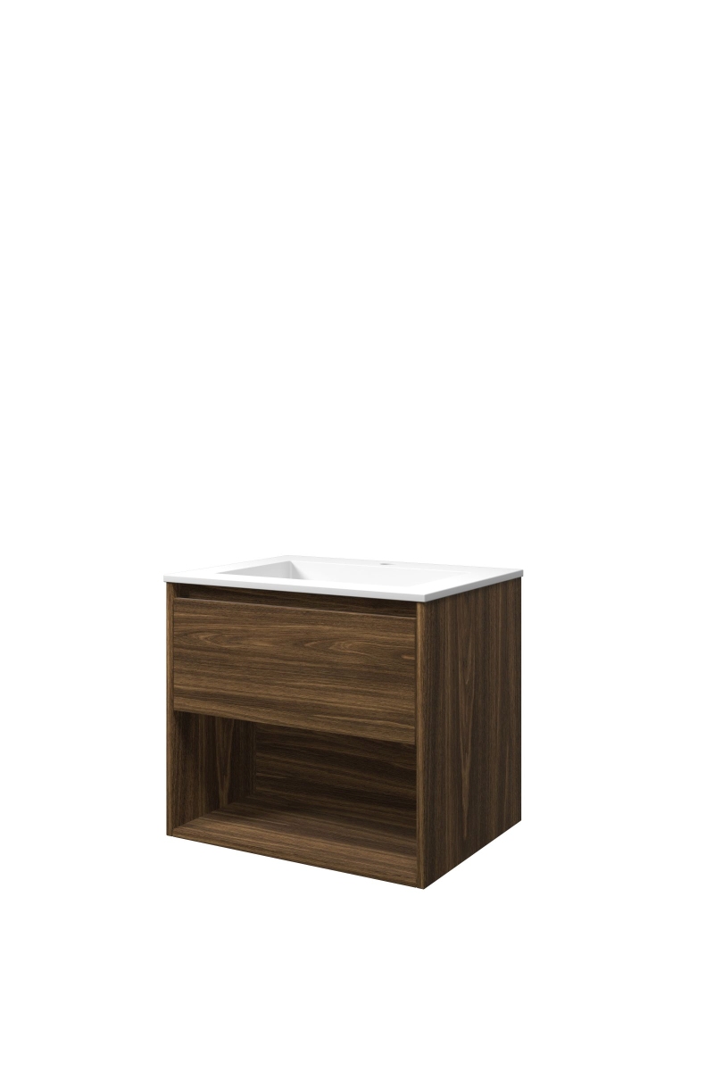Proline set polystone Elegant wast. met 1 krgt. en onderk. met schap AMWA601CA Cabana oak/Mat wit H540xB600xD460