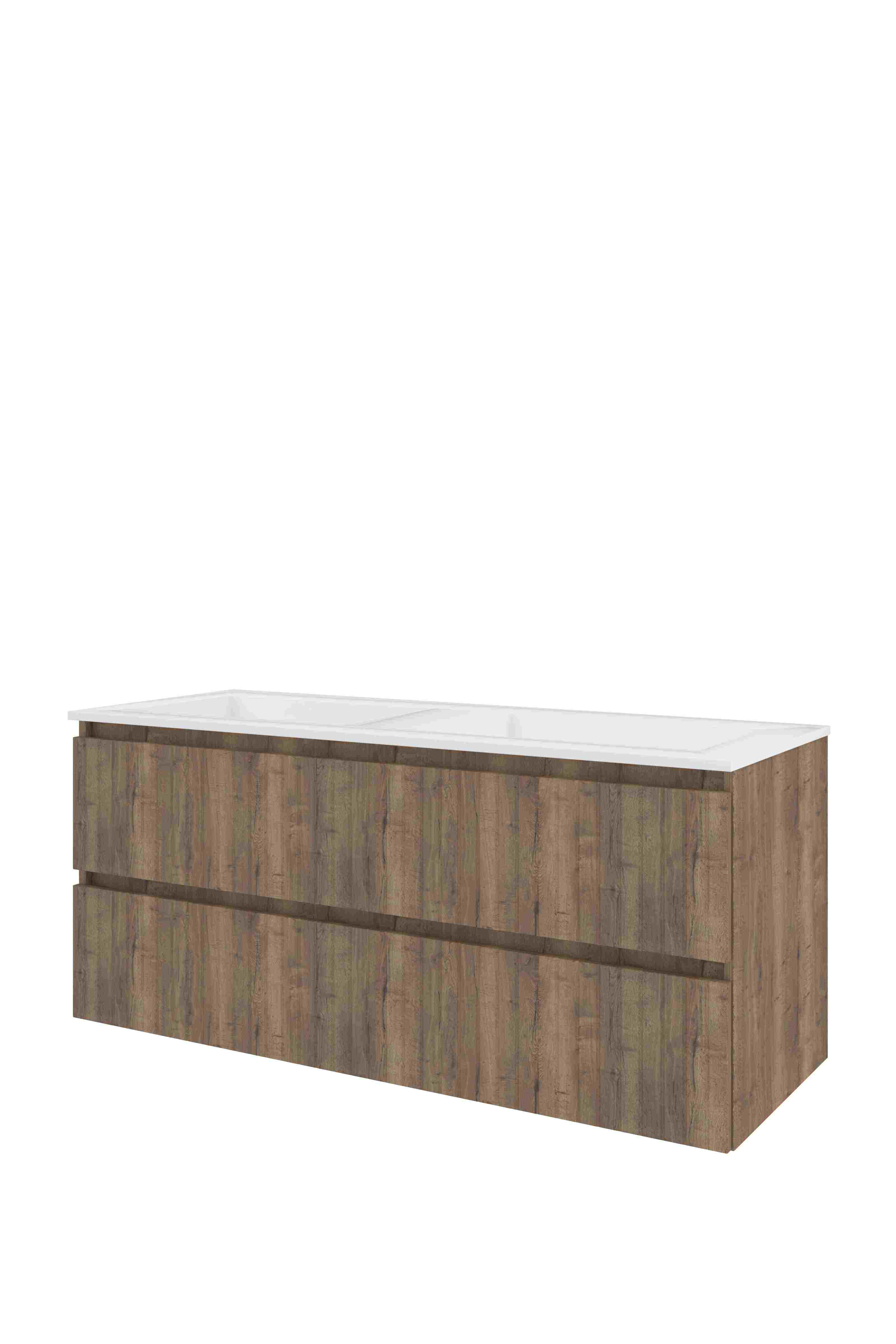 Proline Set polystone Elegant wast. z. kr.gaten en onderkast sym. gefr. AGWD120D0TO Terra oak/Glans wit 1200x460x540