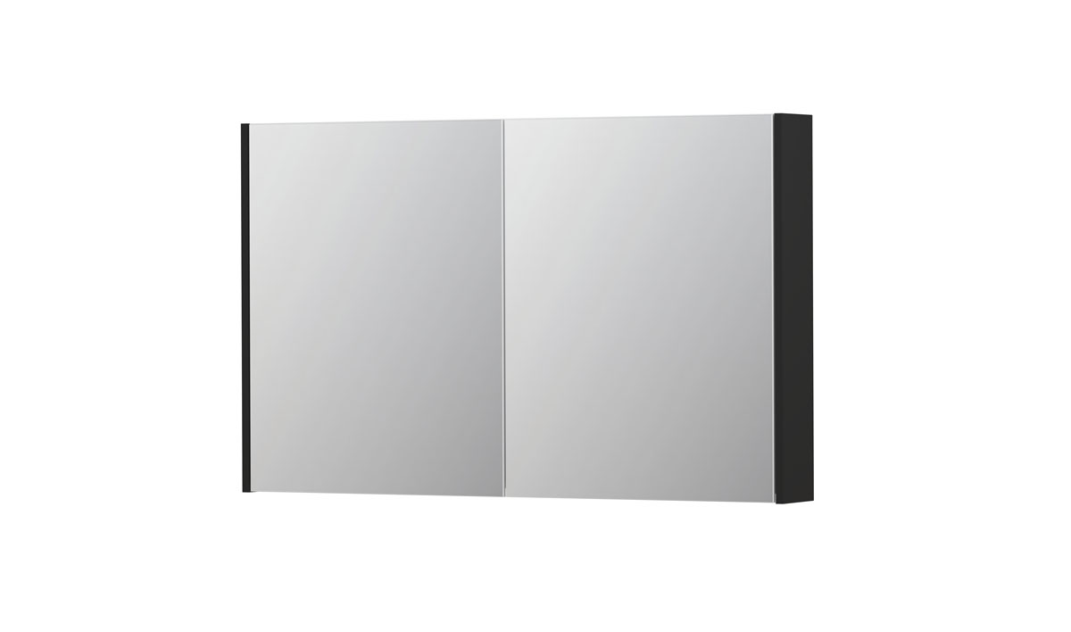 INK spiegelkast met 2 dubbelz. spiegeldeuren en stopc./schak. 1105355 Mat zwart H730xB1200xD140
