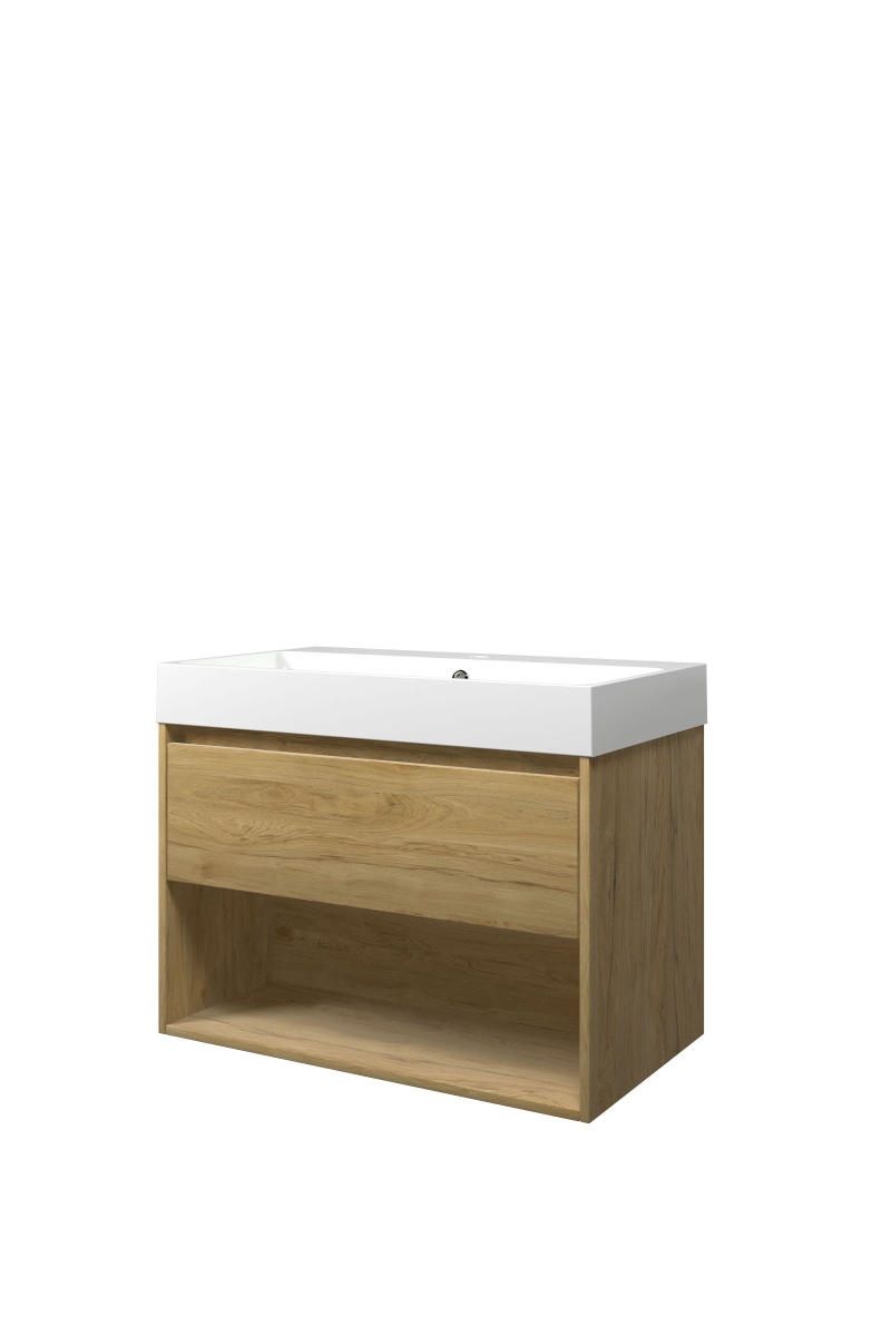 Proline set polystone Loft wast. met 1 krgt. en onderk. met schap PGWA801IO Ideal oak/Glans wit H620xB800xD460