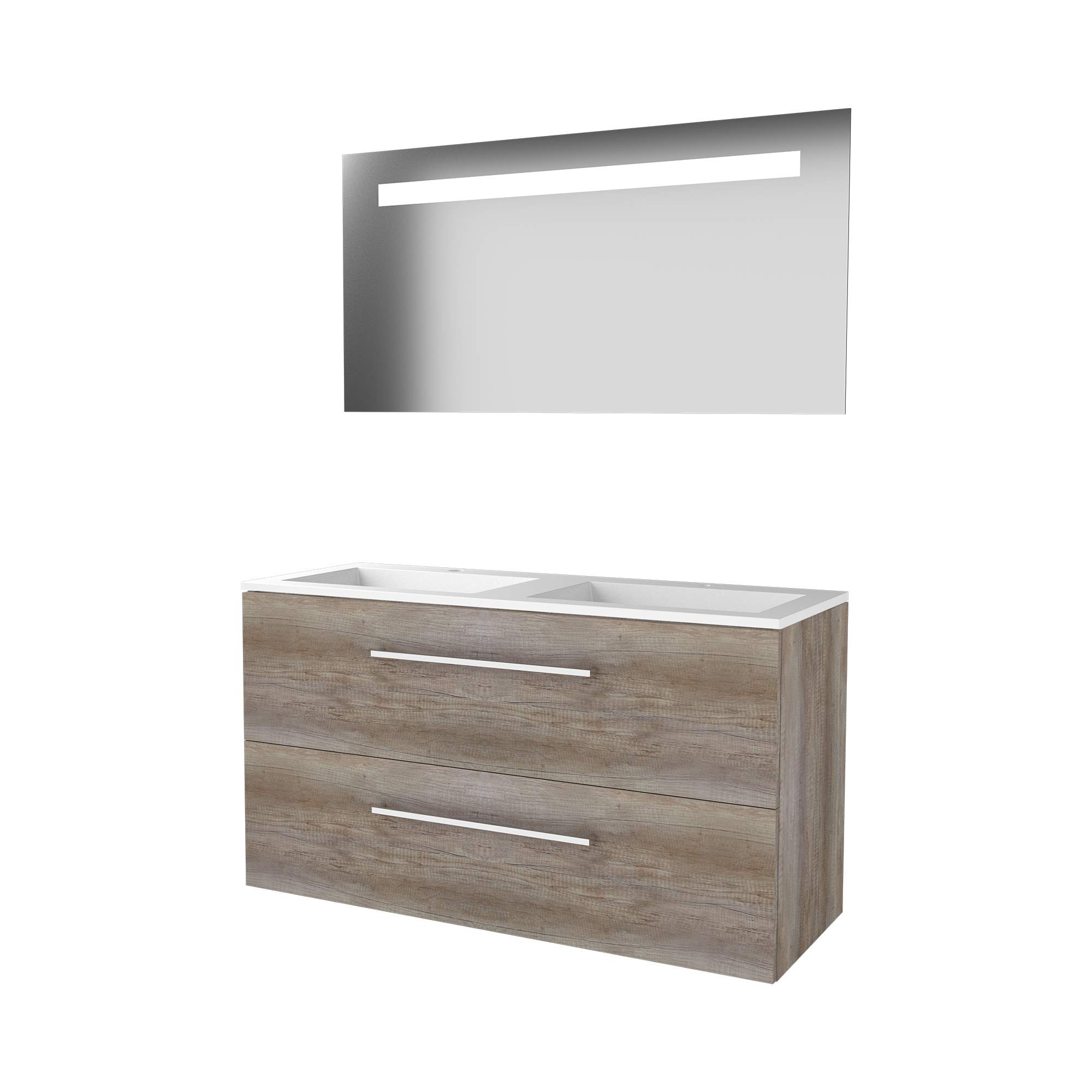 Basic Economic 46 set 120x46cm met gr. 2 la Acryl wast. 2 krgt incl. spiegel m. verl. E46GR1202A2SO Scotch Oak