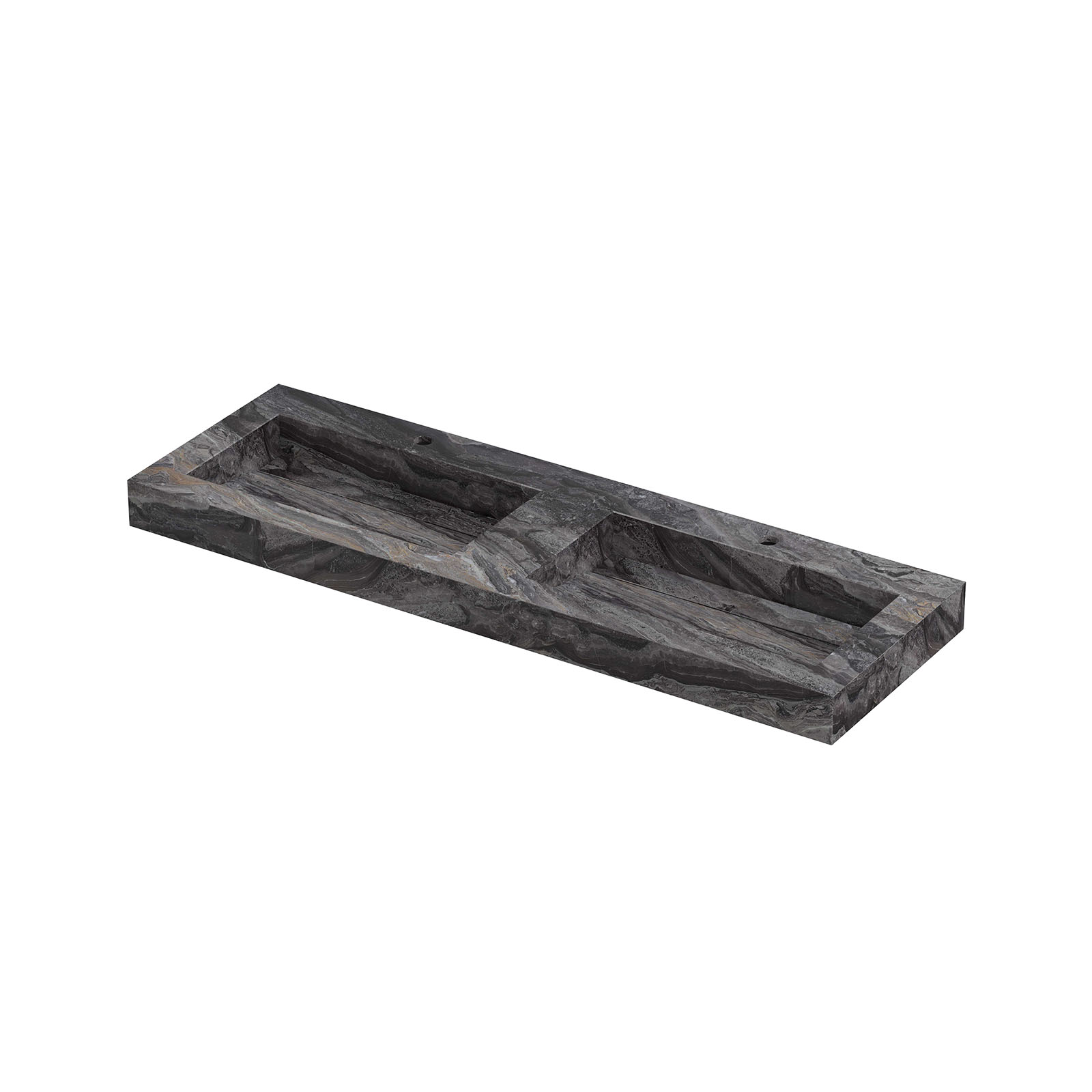 INK Pitch Wastafel keramische slab bak dubbel met drain en front en side skirts 2 kraangaten 0210437 B1400xD450xH90 Venice brown glossy
