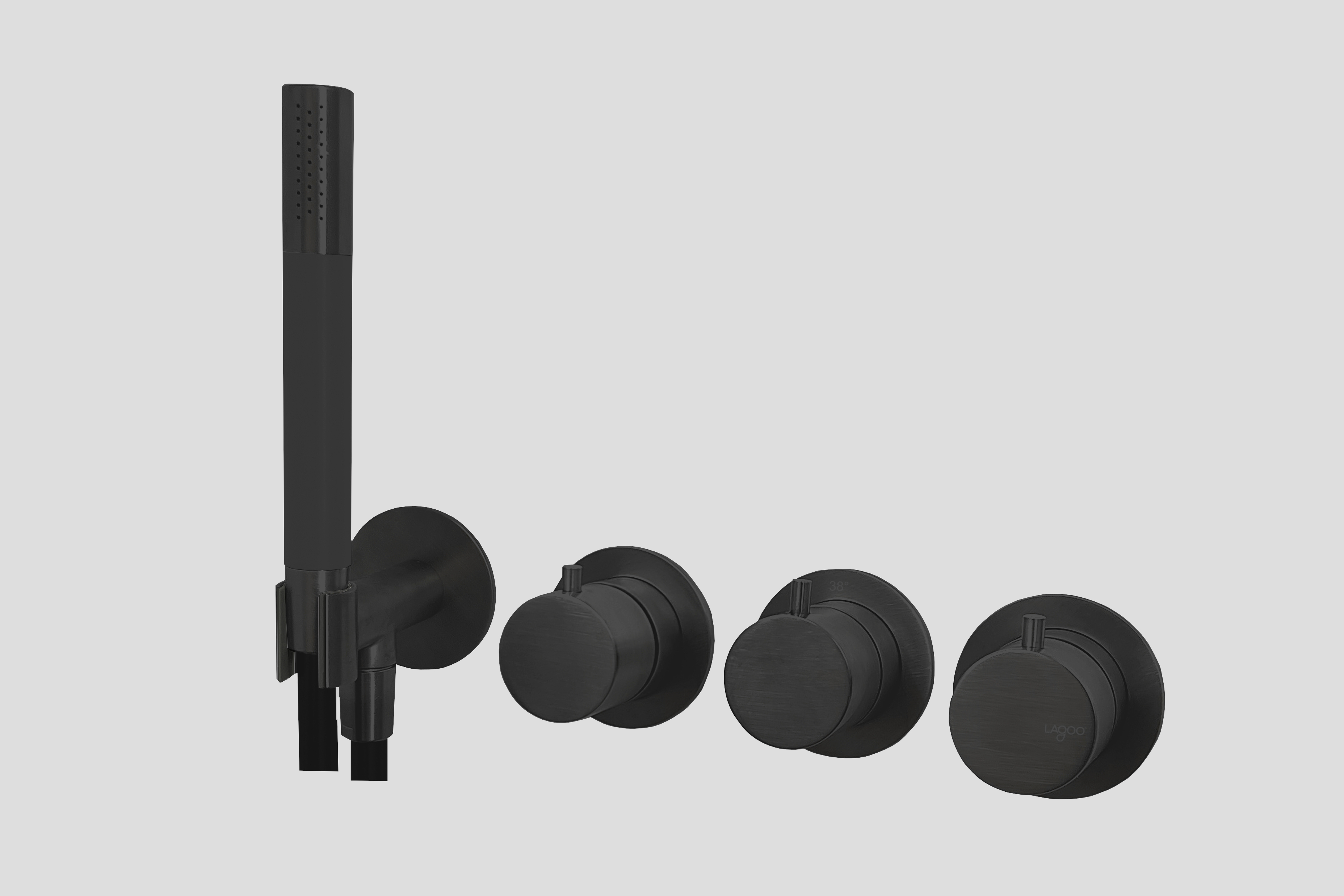 Lagoo inbouw douche/bad thermostaat Tripple7 met 3-weg omstel  + handdouche G2277MB Matt Black