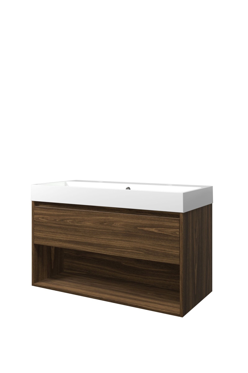 Proline set polystone Loft wast. met 2 krgt. en onderk. met schap PGWA1002CA Cabana oak/Glans wit H620xB1000xD460
