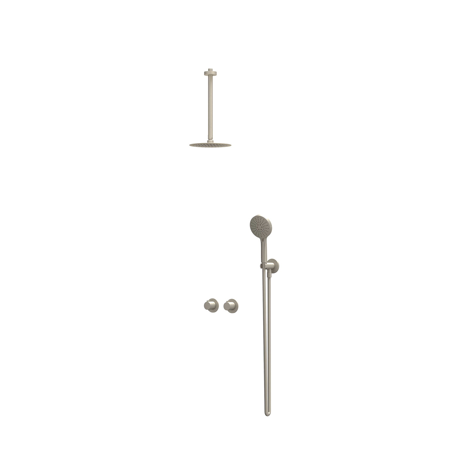IVY Pact Inbouwset 2-weg  30cm plaf. 20cm sl houder  en 3-st handd CSP3GNBACA gebr. nickel PVD