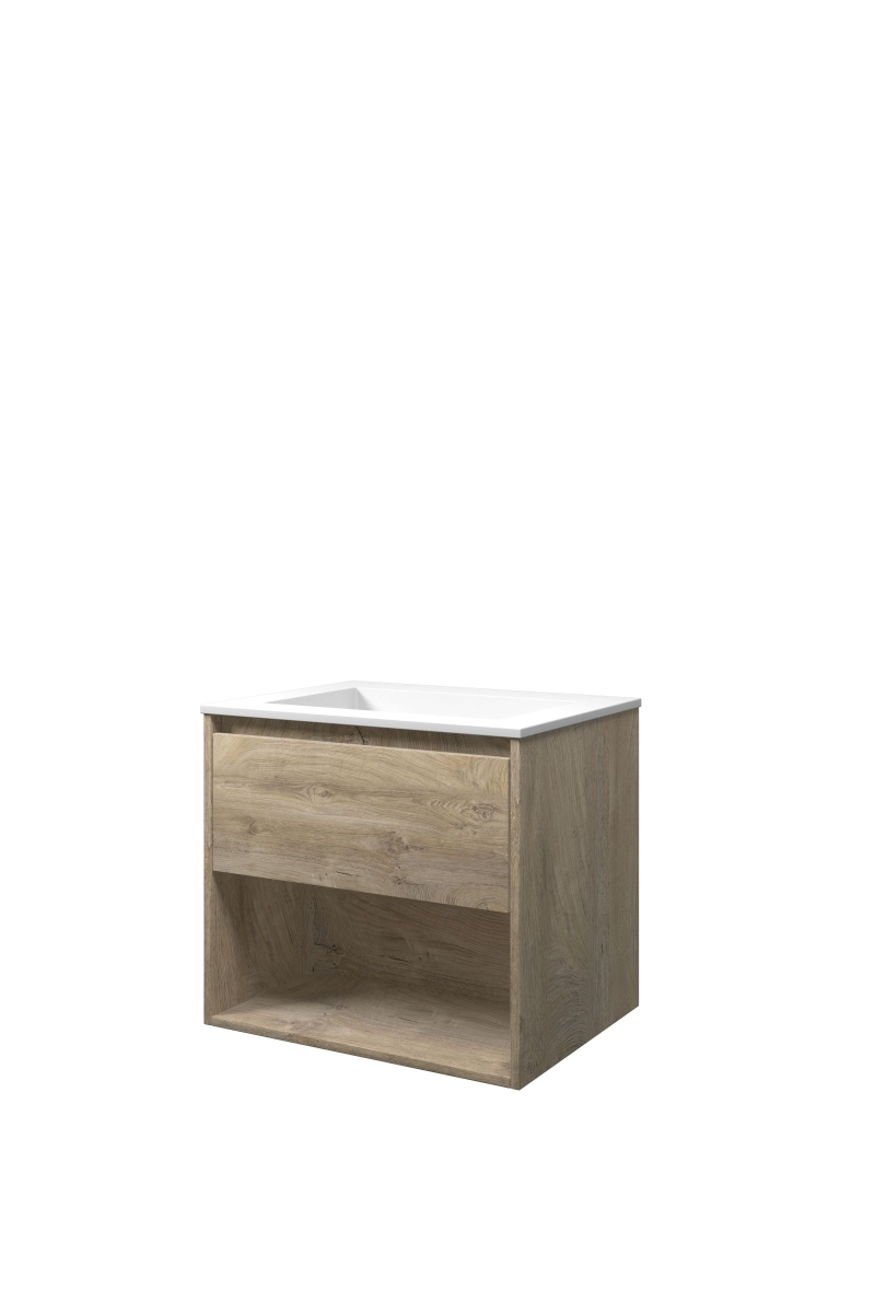 Proline set polystone Elegant wast. z. krgt. en onderk. met schap AMWA600RO Raw oak/Mat wit H540xB600xD460
