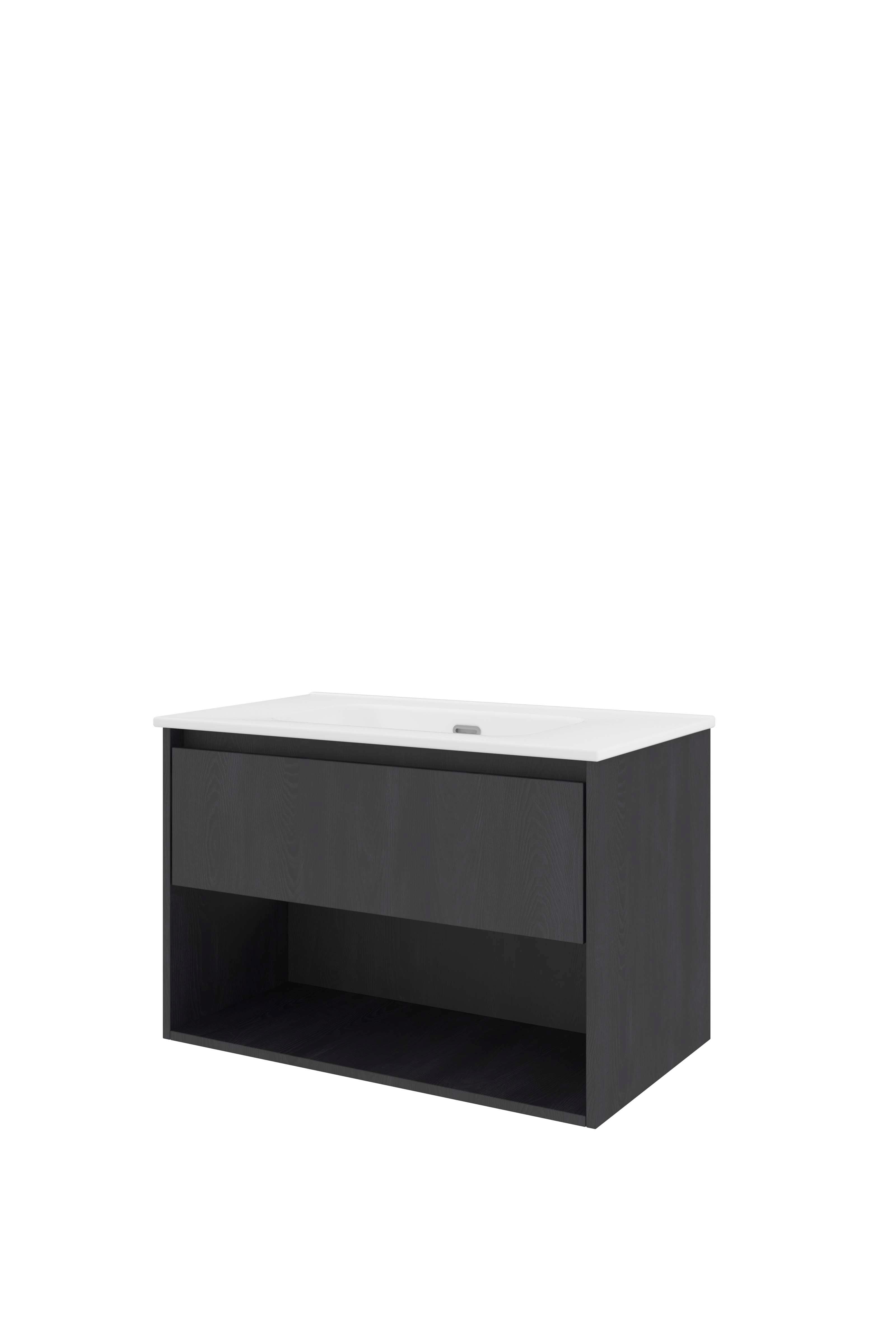 Proline Set porselein Elegant wast. z. krgt. en onderkast met schap TGWA800BO Black oak/Glans wit 800x460x540