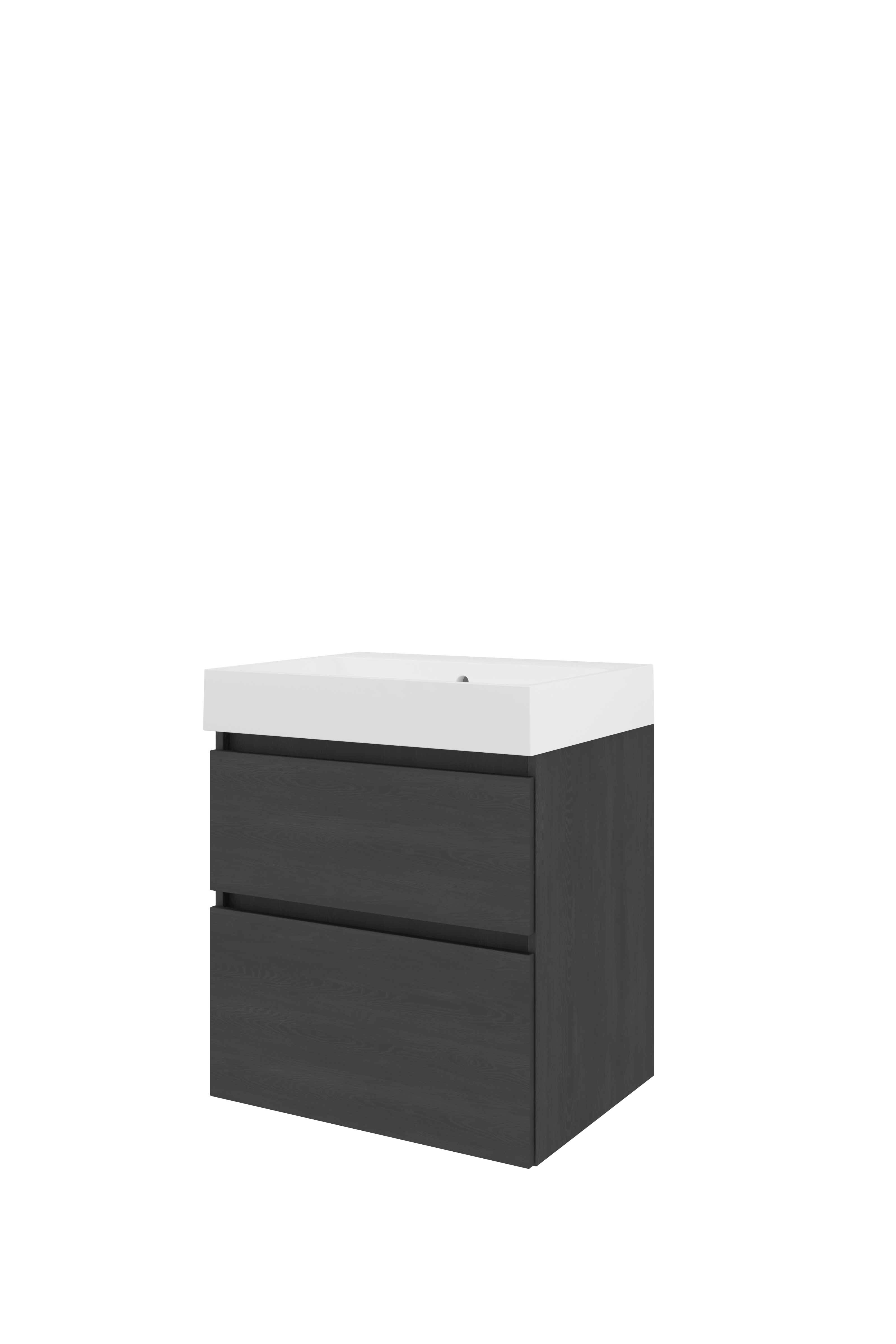 Proline Set polystone Loft wast. z. krgt. en onderkast a-sym. PMWC600BO Black oak/Mat wit 600x460x700