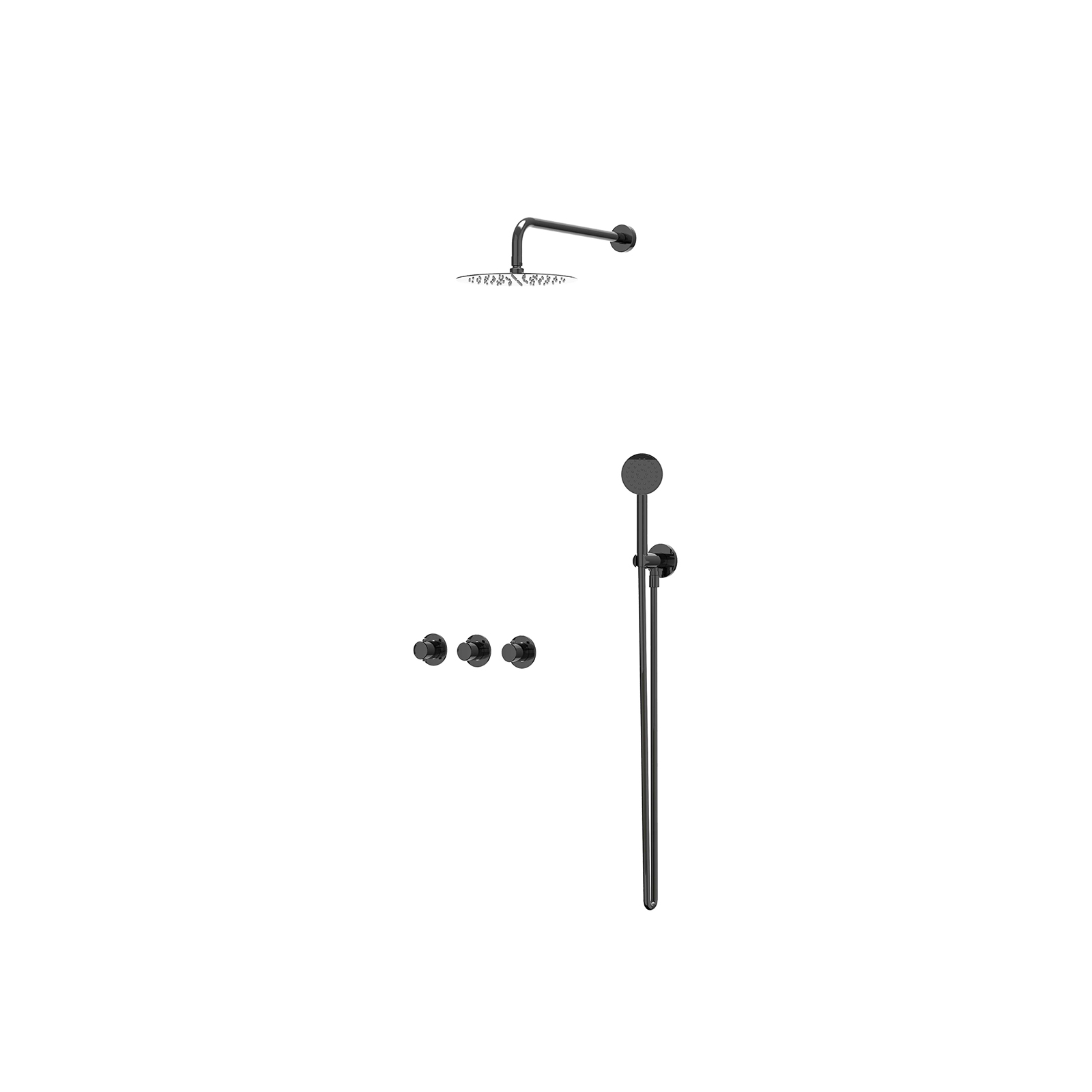 IVY Nexus set 2 stopkr. w.arm R25cm houder m. uitl. slang 150cm + s.spr. hd. CSN4ZCCBAA Zwart chroom PVD