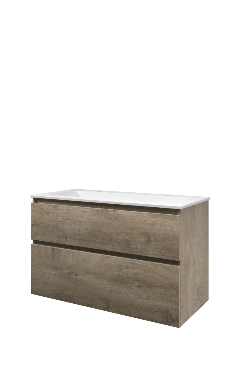 Proline set polystone Elegant wast. met 2 krgt. en onderk. a-sym. AMWC1002RO Raw oak/Mat wit H620xB1000xD460