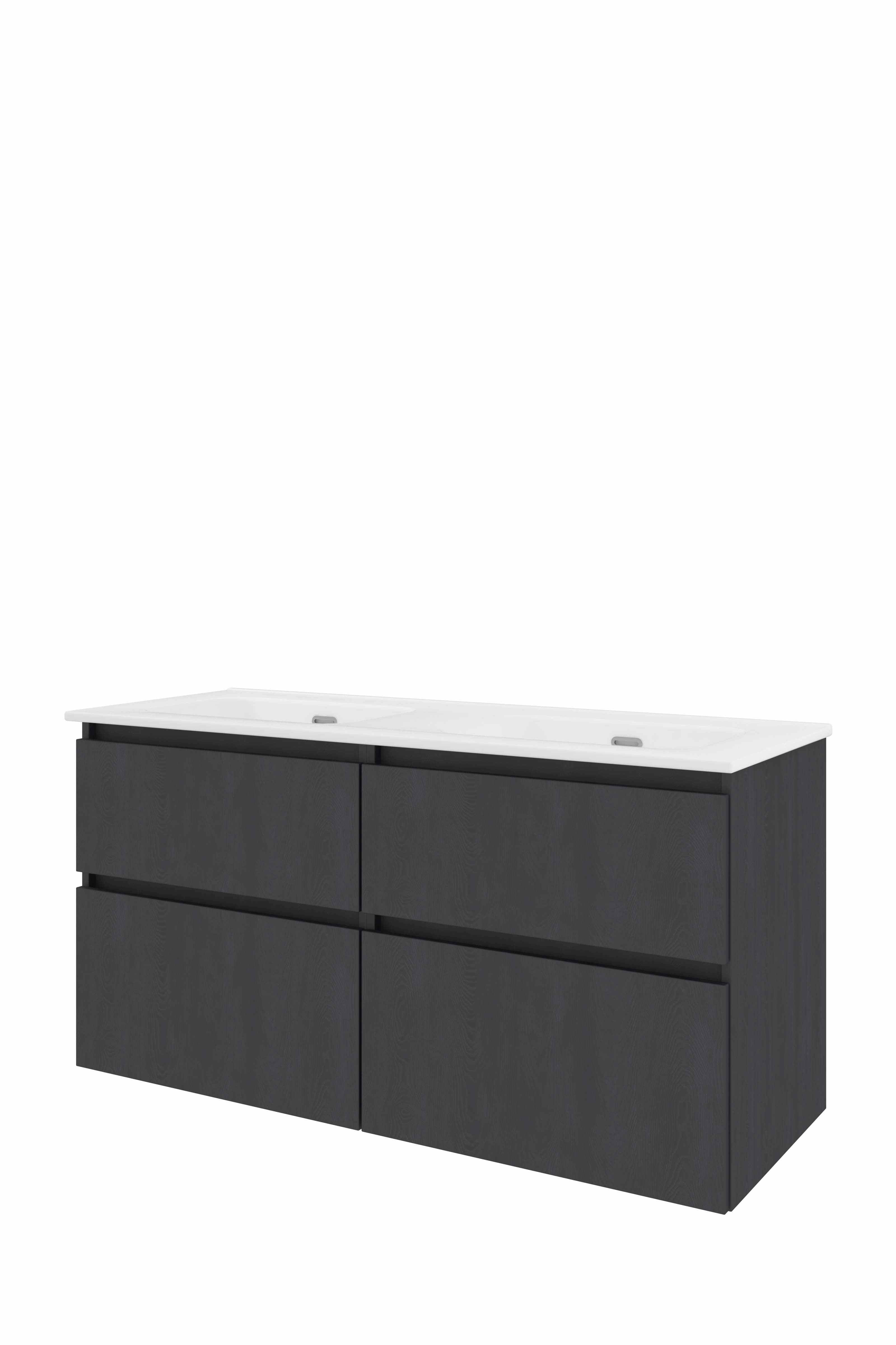 Proline Set porselein Elegant wast. z. kr.gaten en onderkast 4 laden a-sym. TGWC2x600BO Black oak/Glans wit 1200x460x620