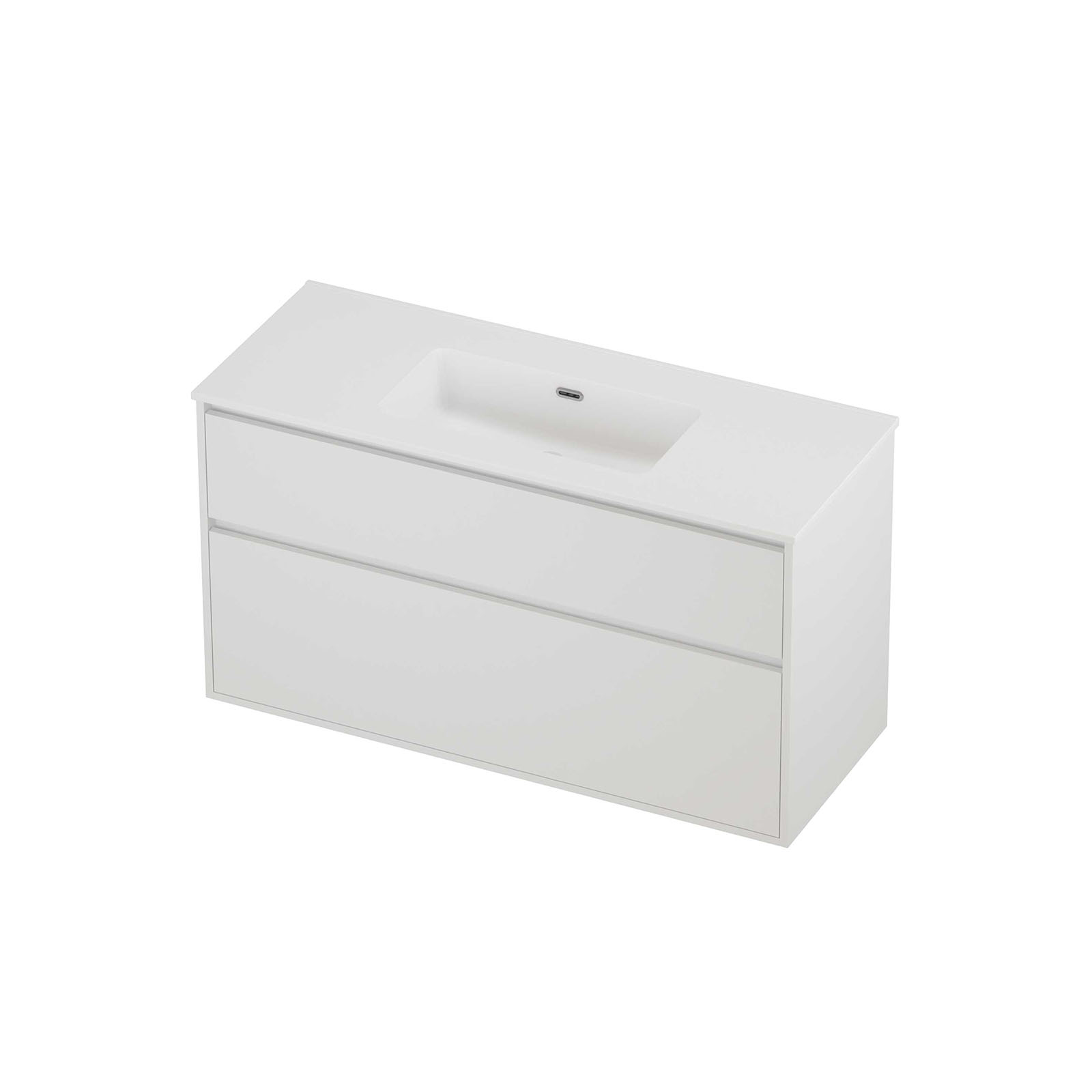 Proline Set porselein Elegant wast. enkele wasbak z. krgt. en onderk. greepl. 2 la a-sym. in kader TMWG1200MW Mat wit/Matt white 120x46x67