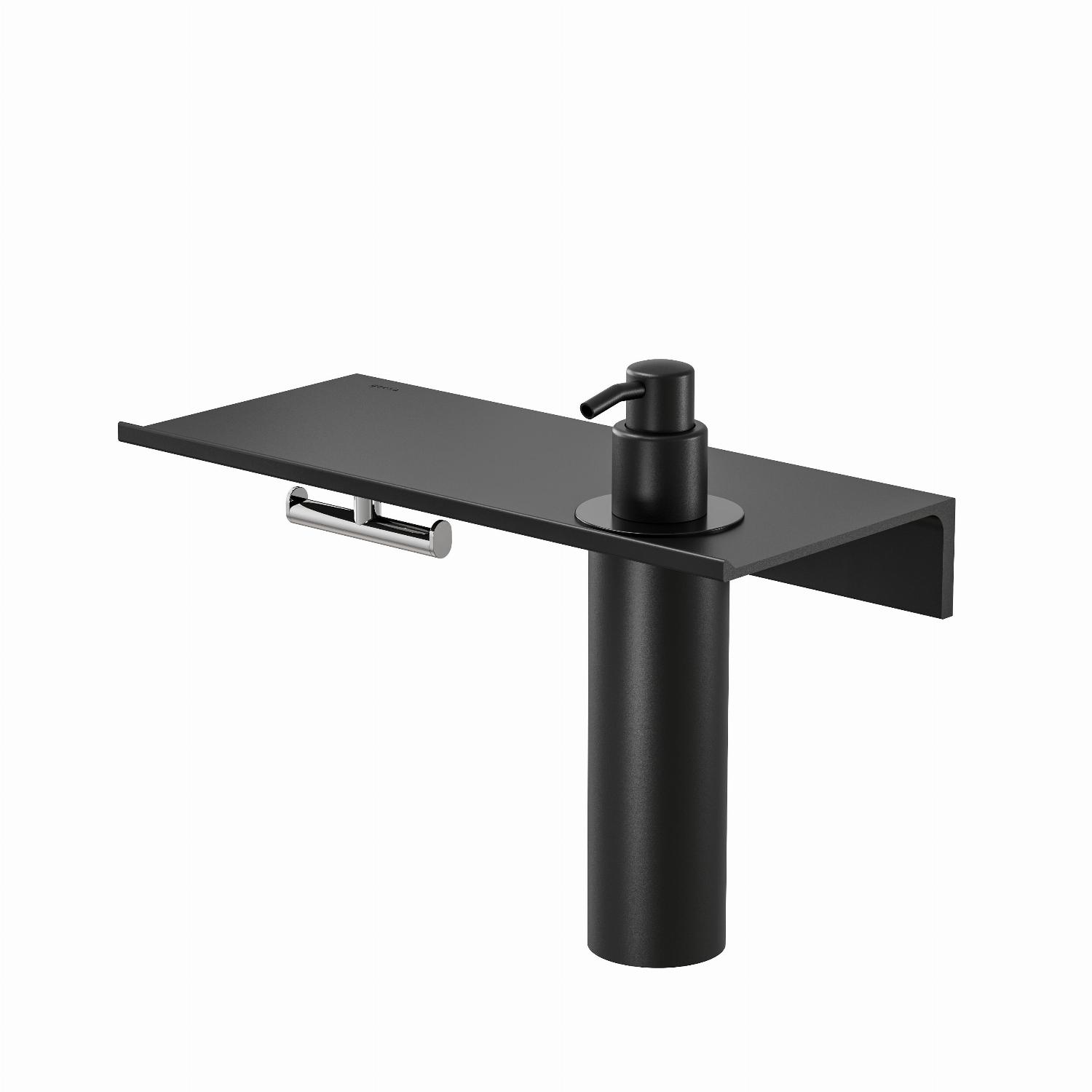 Geesa Leev Planchet 28 cm met zeepdispenser 200 ml Zwart met handdoekhaak Chroom 918216-02-280