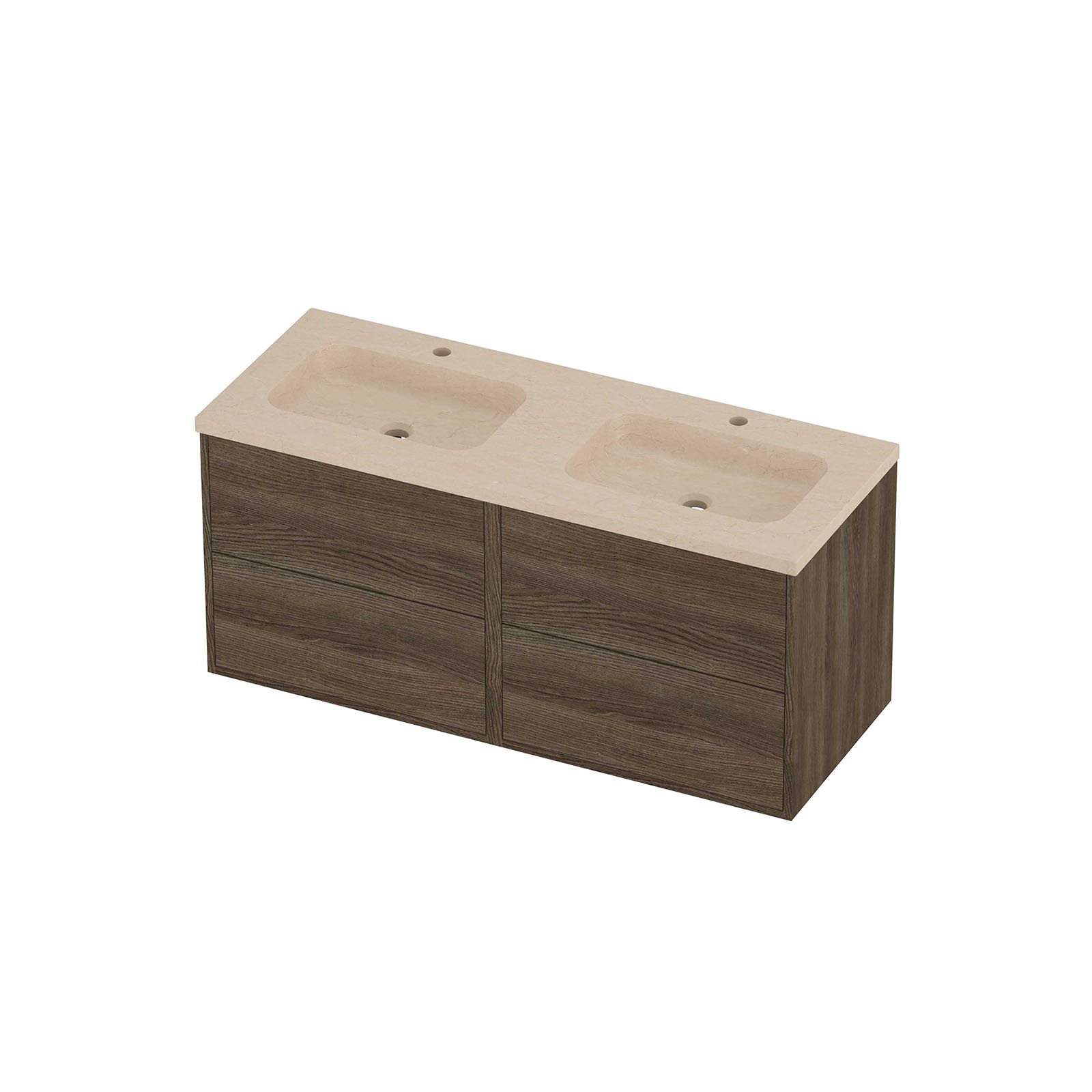 Proline Set hardsteen Elegant wast. dub. wasbak met 2 krgt. en onderk. tbv gr. 4 la sym. in kader RSSF2x602VO Sand stone/Vital oak 120x46x54