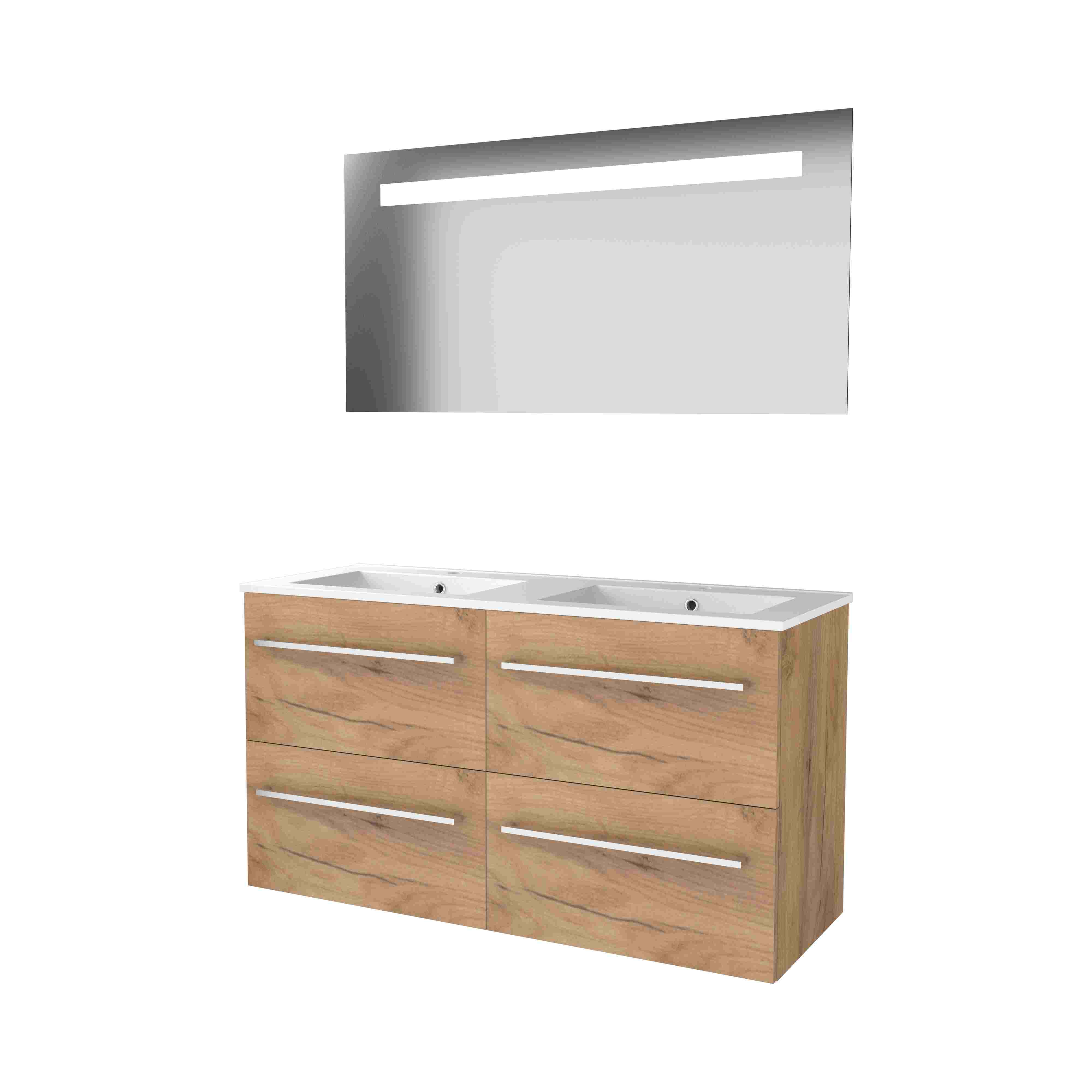 Basic Economic 46 set 120x46cm met gr. 4 la keram. wast. 2 krgt incl. spiegel m. verl. E46GR120PWO Whisky Oak