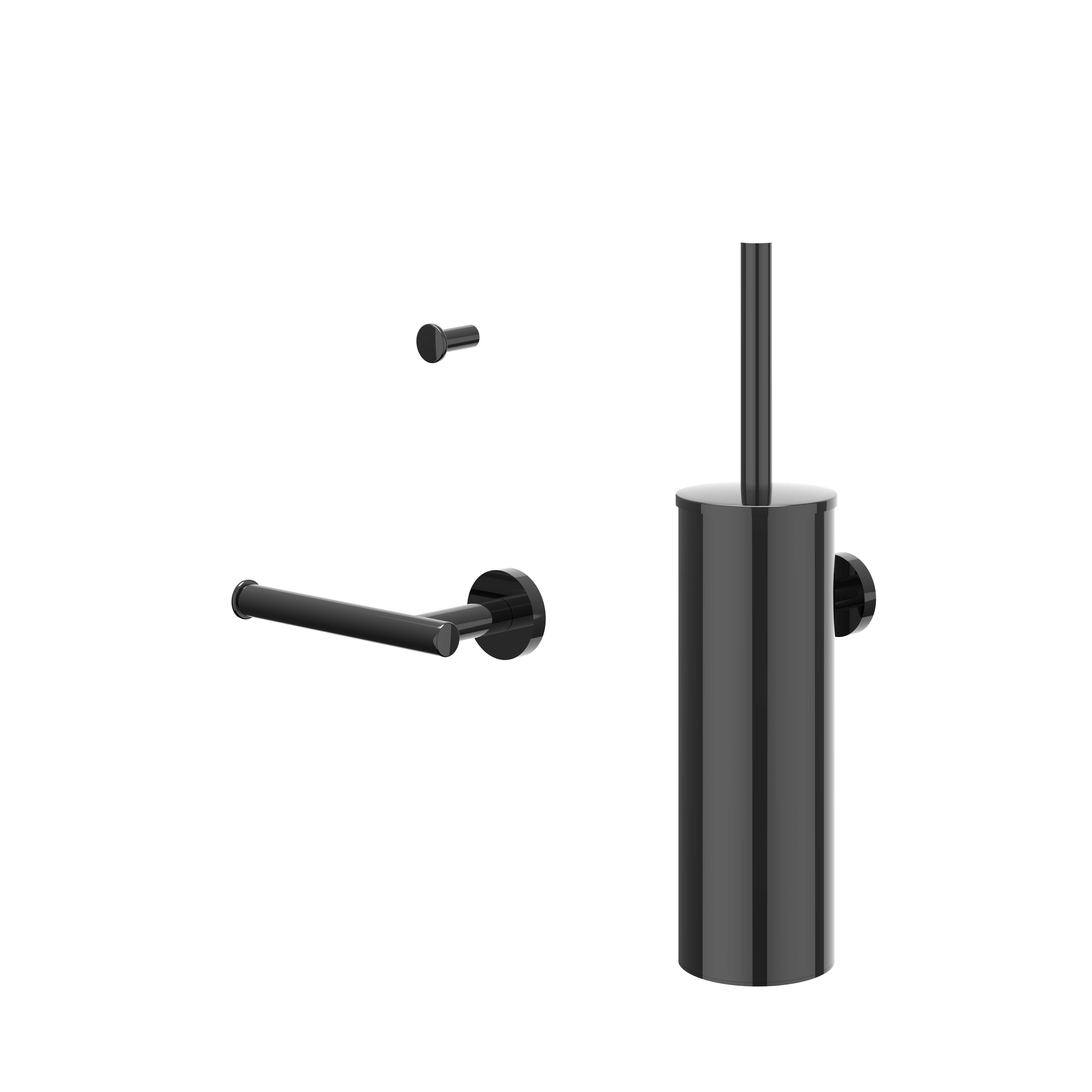 IVY Accessoireset 1 borstel handdoekhaak en toiletrolh. 6901167 Zwart chroom PVD