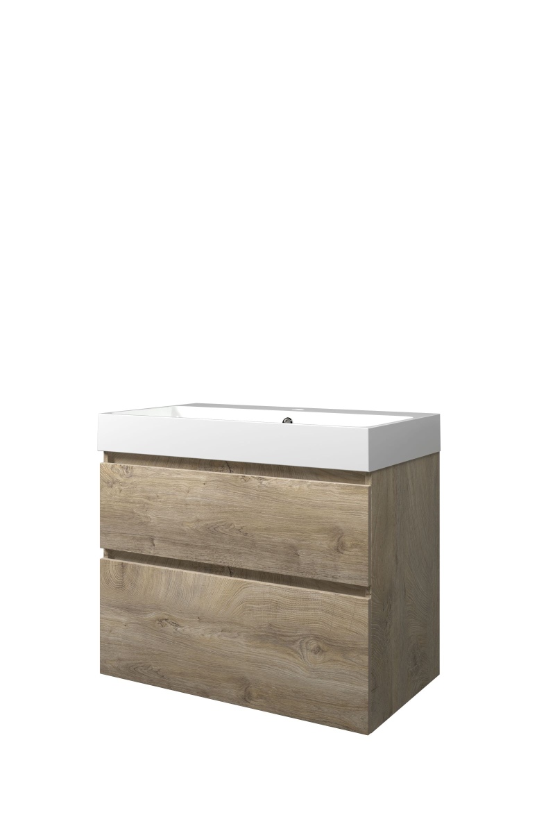Proline set polystone Loft wast. met 1 krgt. en onderk. a-sym. 1817051 Raw oak/Glans wit H700xB800xD460