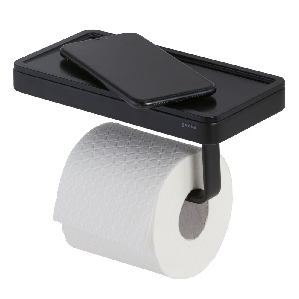 Geesa Frame toiletrolhouder met planchet zwart/zwart 918824-06-06