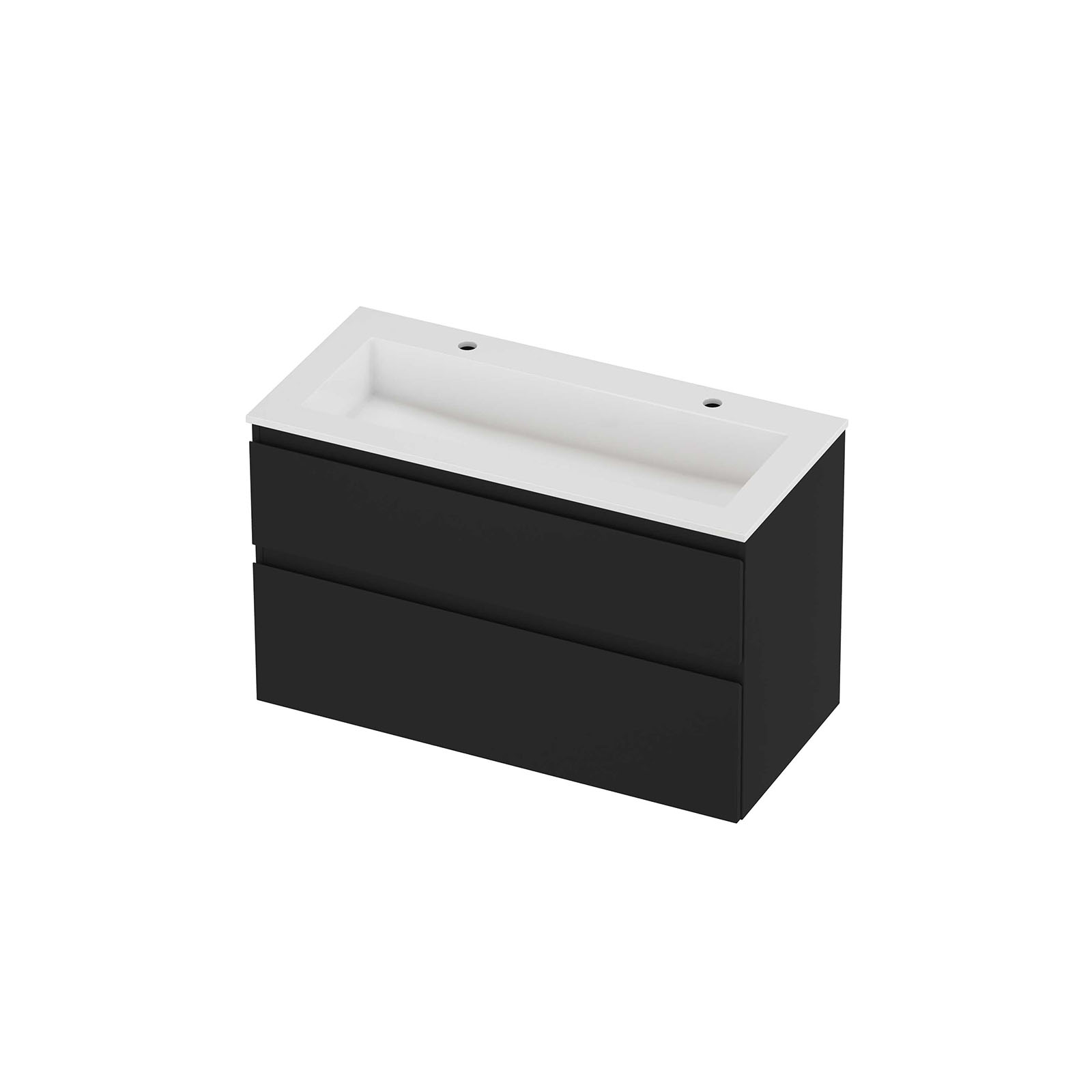 Proline set polystone Elegant wast. met 2 krgt. en onderk. a-sym. AGWC1002MZ Mat zwart/Glans wit H620xB1000xD460