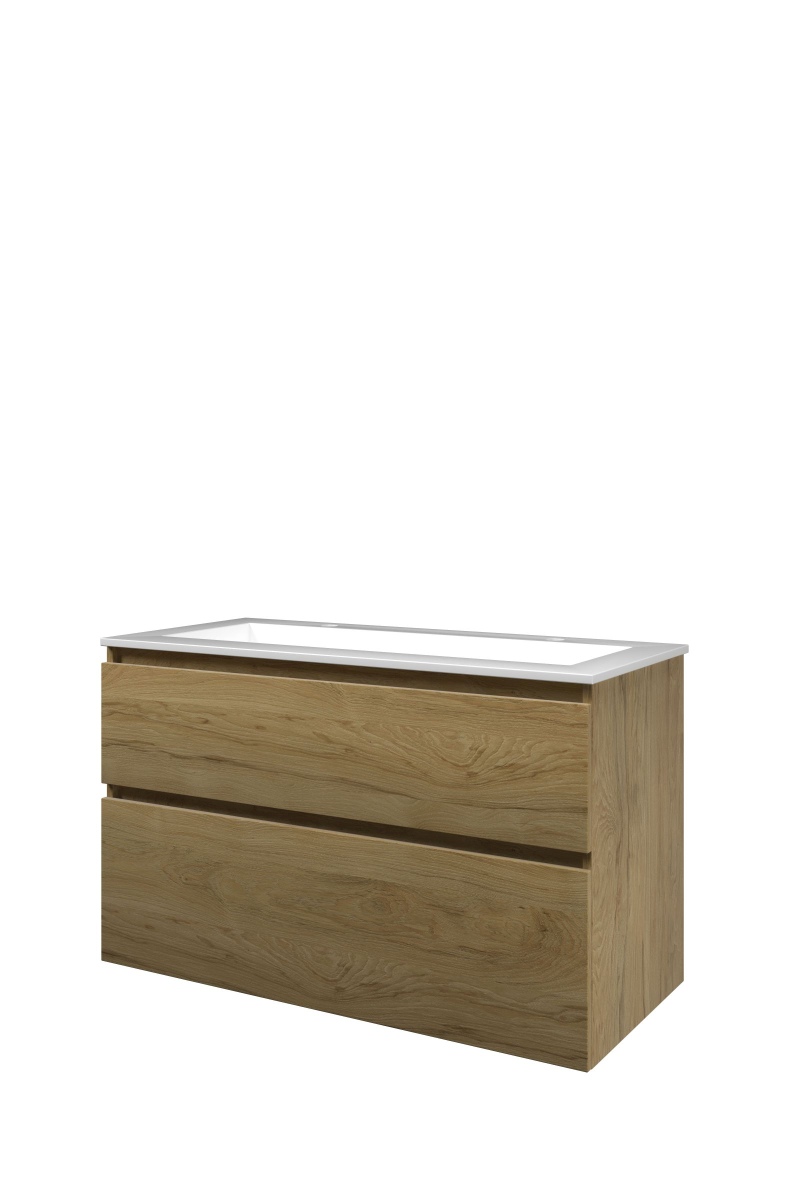 Proline set polystone Elegant wast. met 2 krgt. en onderk. a-sym. AGWC1002IO Ideal oak/Glans wit H620xB1000xD460