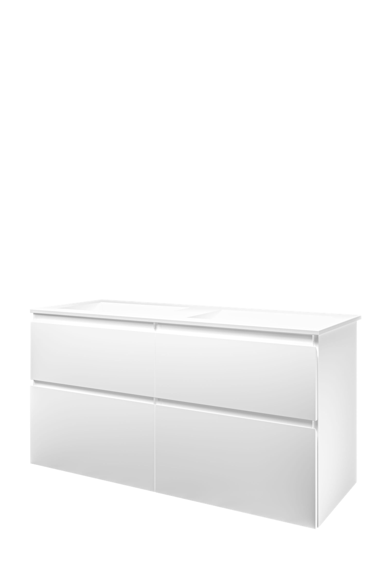 Proline set polystone Elegant wast. z. krgt. en onderk. 4 laden a-sym. AMWC2x600MW Mat wit/ Mat wit H620xB1200xD460