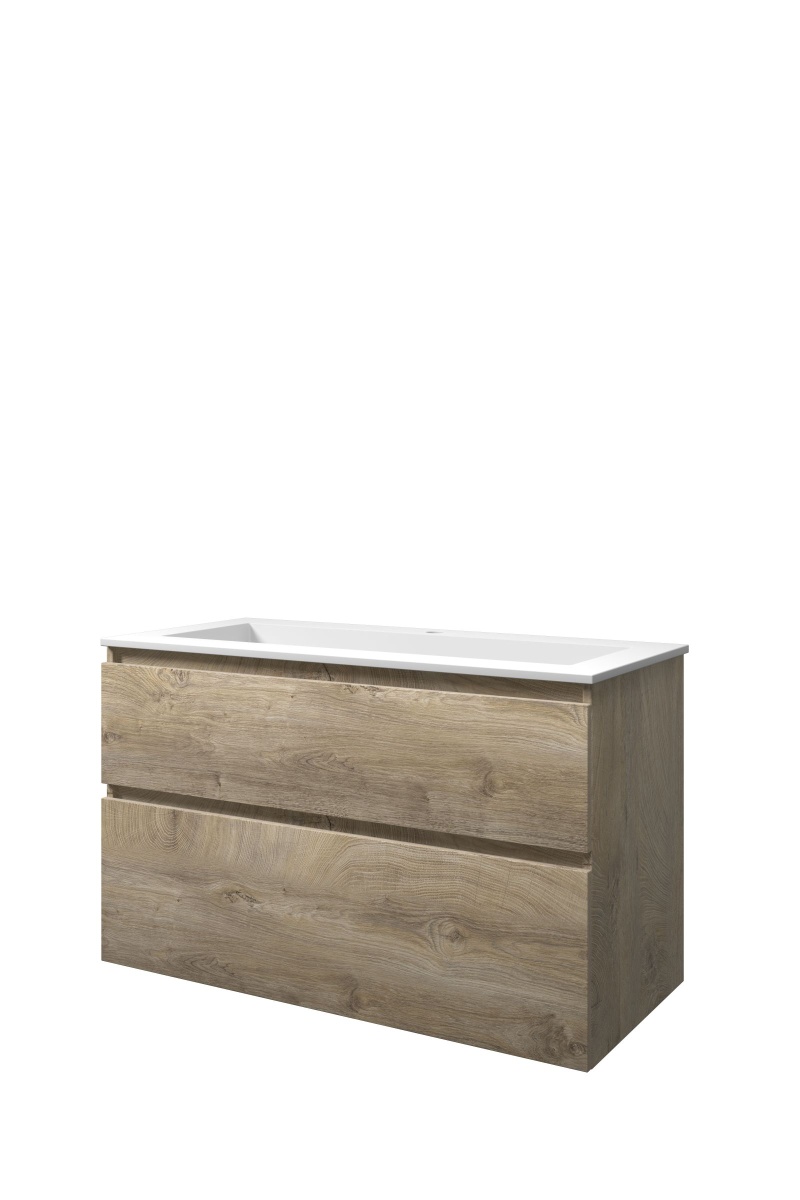 Proline set polystone Elegant wast. met 1 krgt. en onderk. a-sym. AMWC1001RO Raw oak/Mat wit H620xB1000xD460