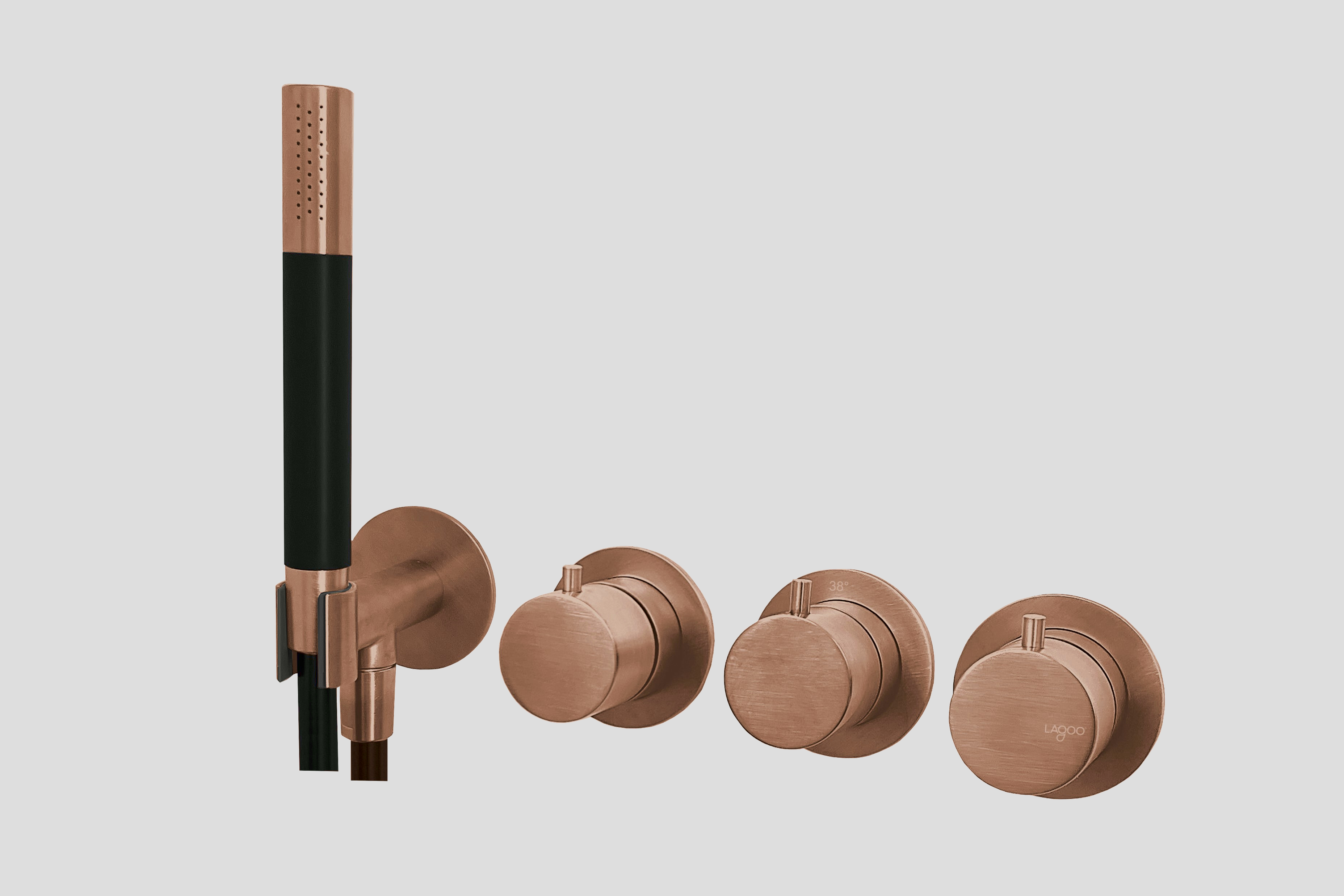 Lagoo inbouw douche/bad thermostaat Tripple7 met 2-weg omstel  + handdouche G2273BK Brushed Copper PVD