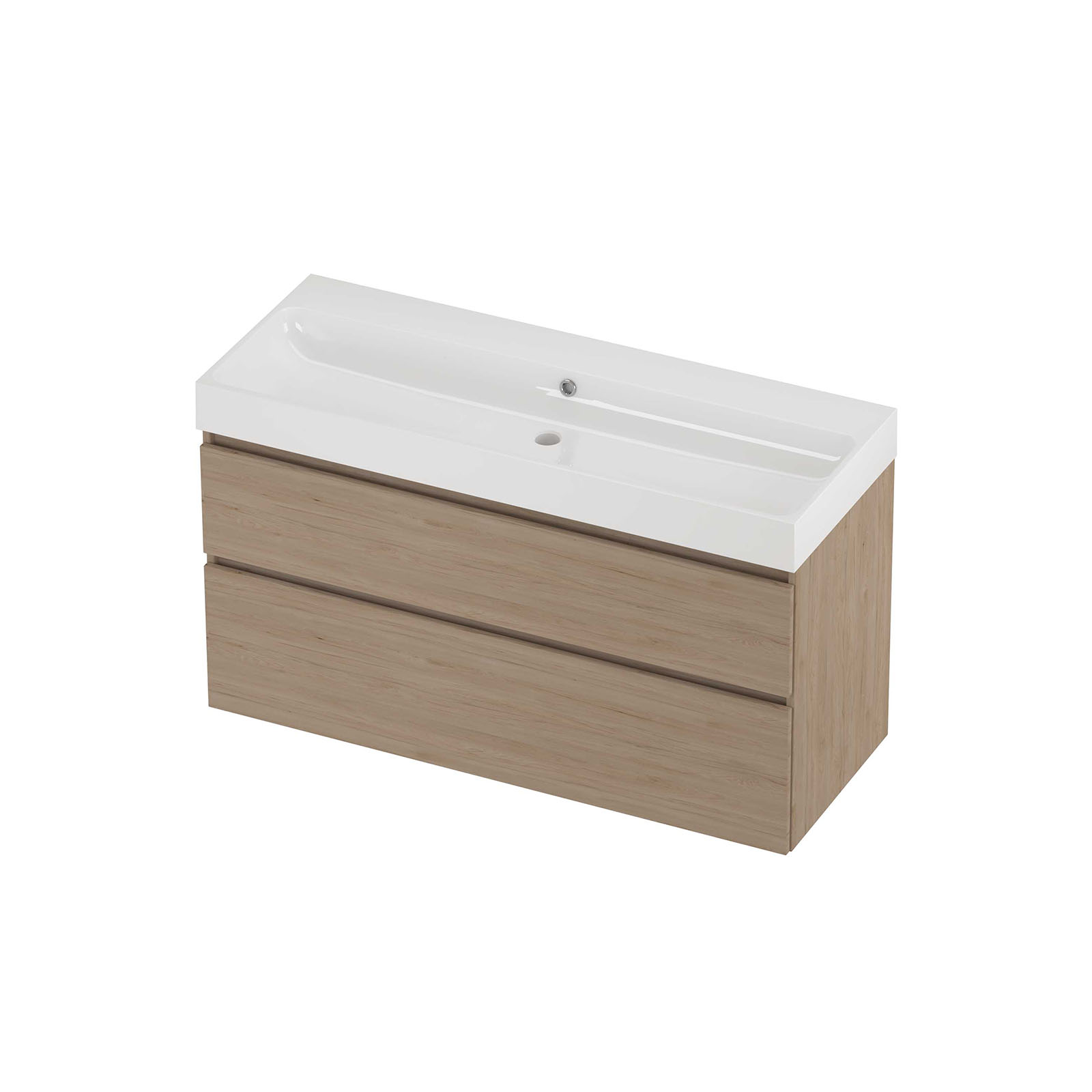 Proline set polystone Loft wast. z. krgt. en onderk. a-sym. PGWC1200IO Ideal oak/Glans wit H700xB1200xD460