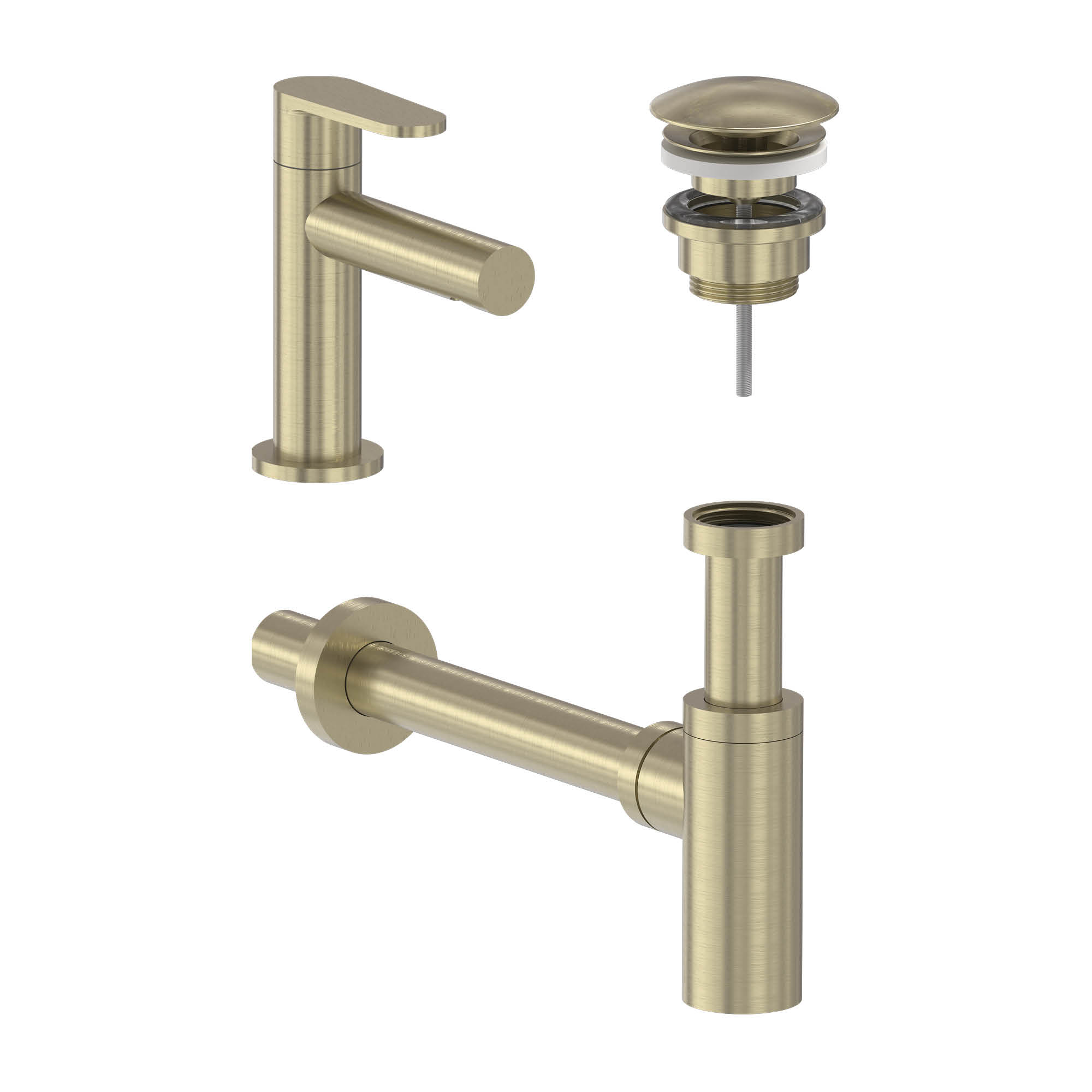 MAY Forma set Fonteinkraan model S plug always open en designsifon 6803104 Geborsteld mat goud PVD