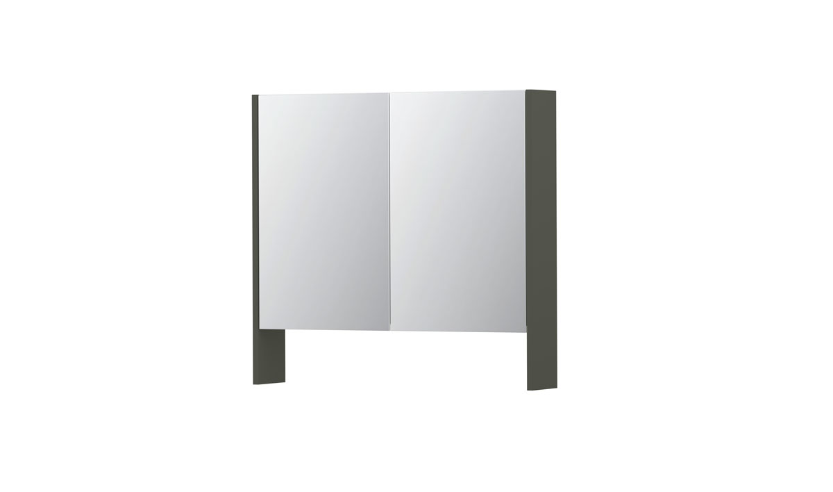 INK SPK3 spiegelkast m. dubbel gesp. 2 deuren icm open planchet en stop/schak. 1110125 mat beton groen H740xB800xD140