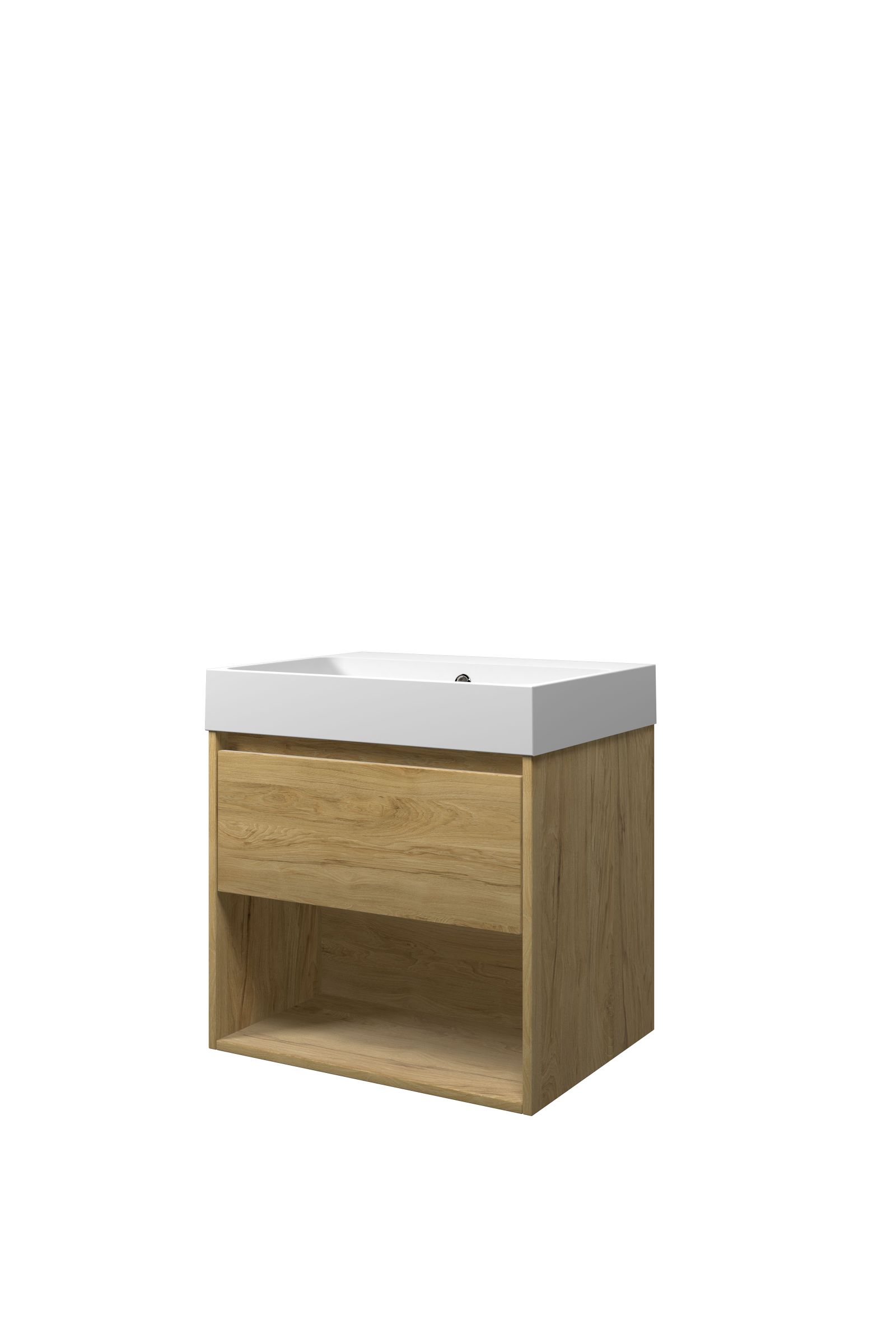 Proline set polystone Loft wast. z. krgt. en onderk. met schap PMWA600IO Ideal oak/Mat wit H620xB600xD460