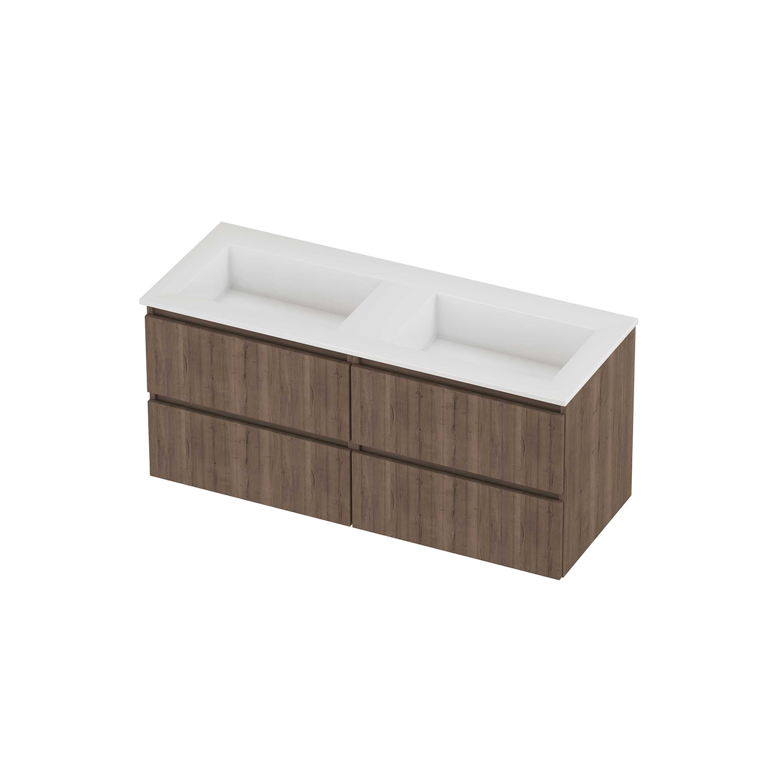 Proline Set polystone Elegant wast. z. kr.gaten en onderkast 4 laden sym. gefr. AGWD2x600TO Terra oak/Glans wit 1200x460x540