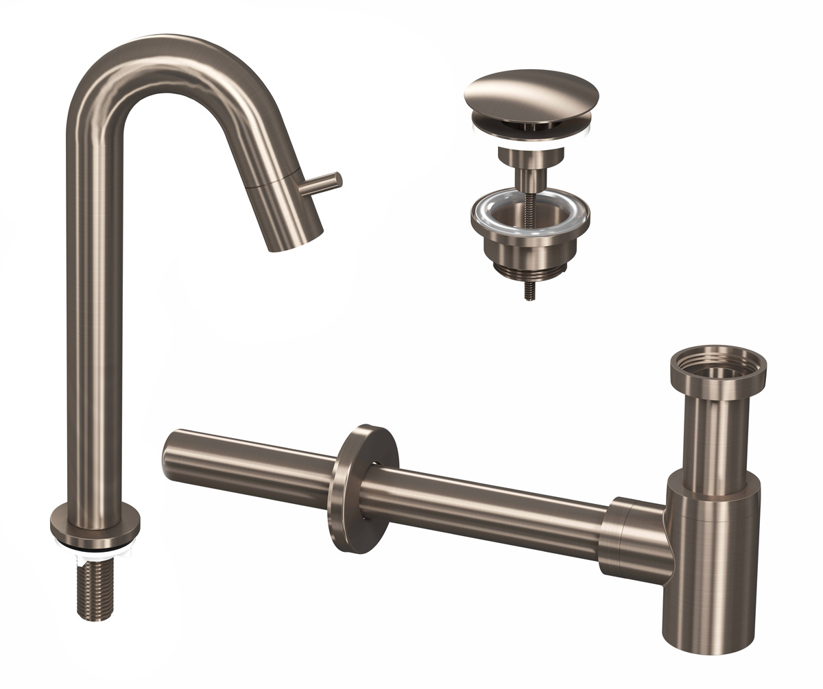 INK Combi 5A fonteinkraan staand gebogen hoog m. open plug Brushed nickel / 9902485