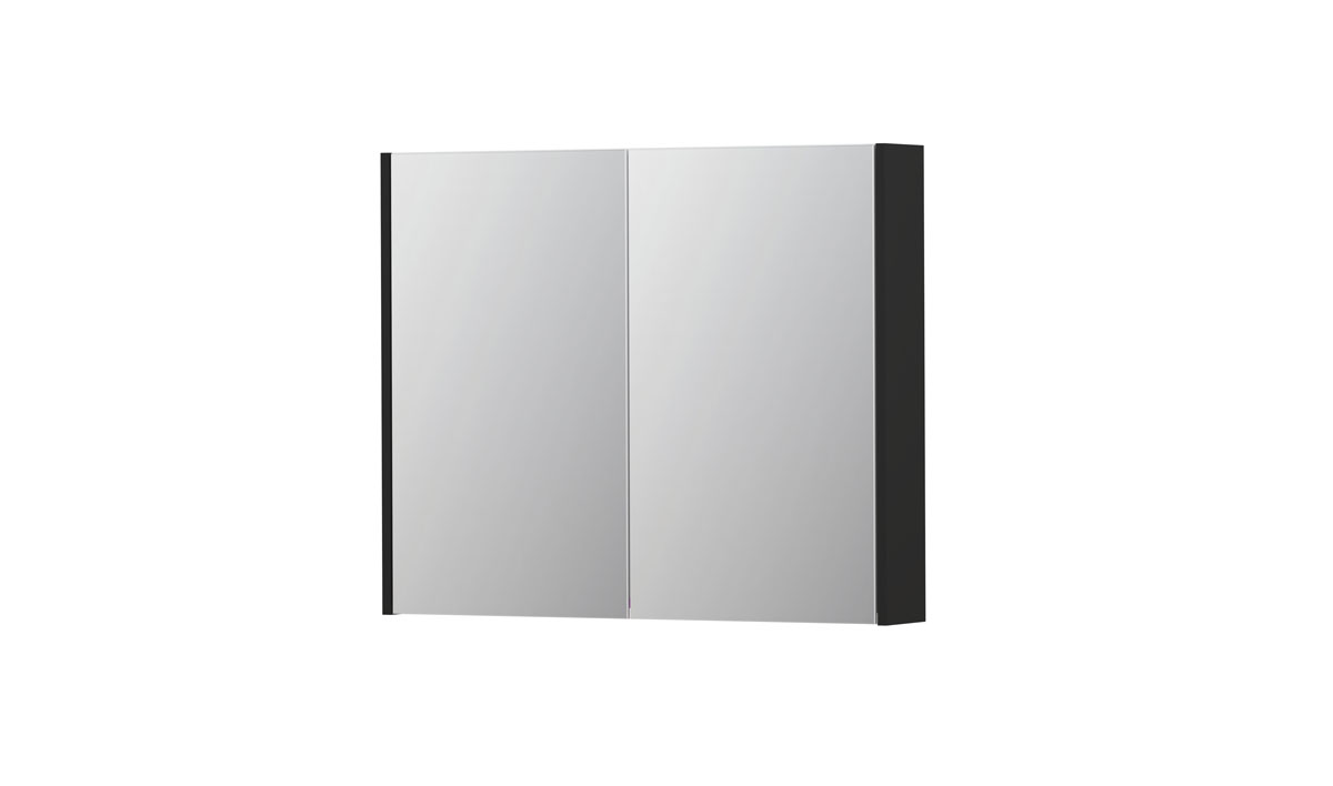 INK spiegelkast met 2 dubbelz. spiegeldeuren en stopc./schak. 1105255 Mat zwart H730xB900xD140
