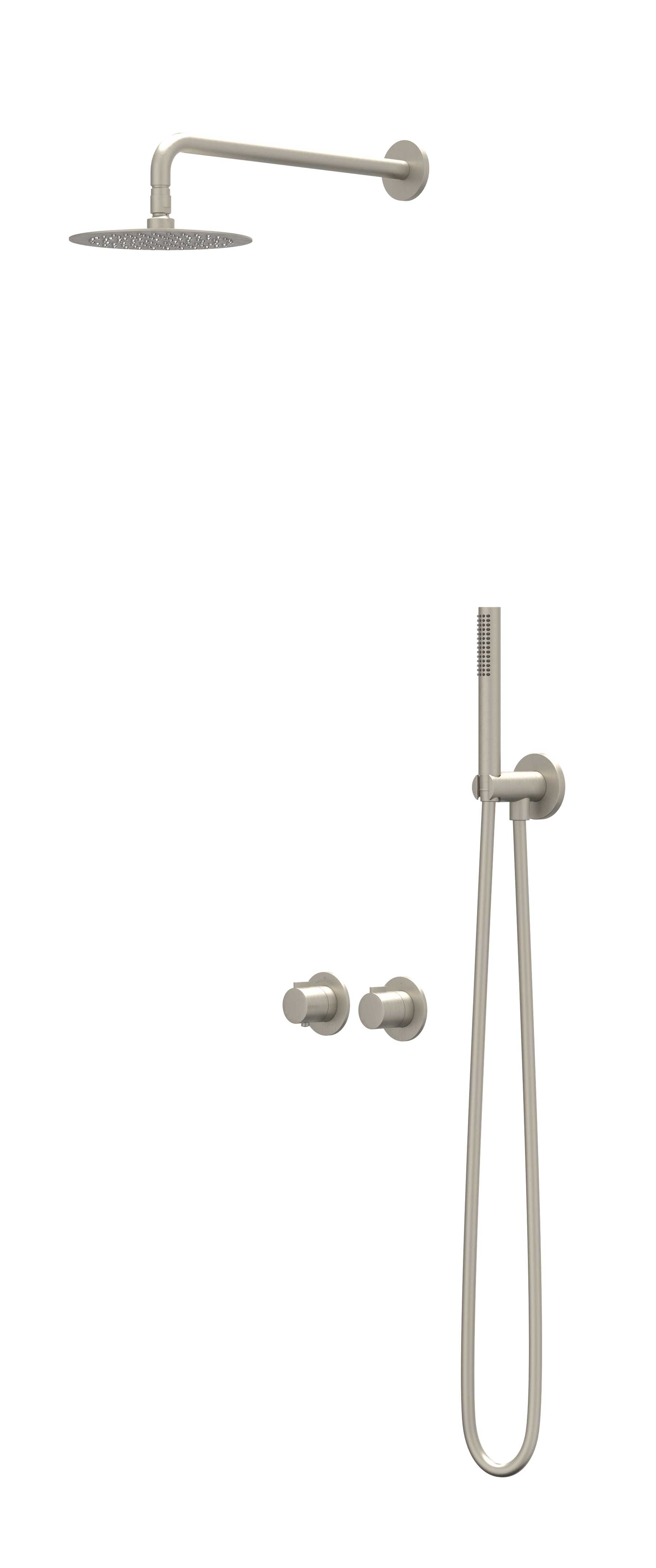 IVY Pact set 2-weg st.omst. 15cm pl.b. R30cm verst. steun m. geint. uitl. slang 150cm + staaf CSP3GNAFBC Geborsteld nickel PVD