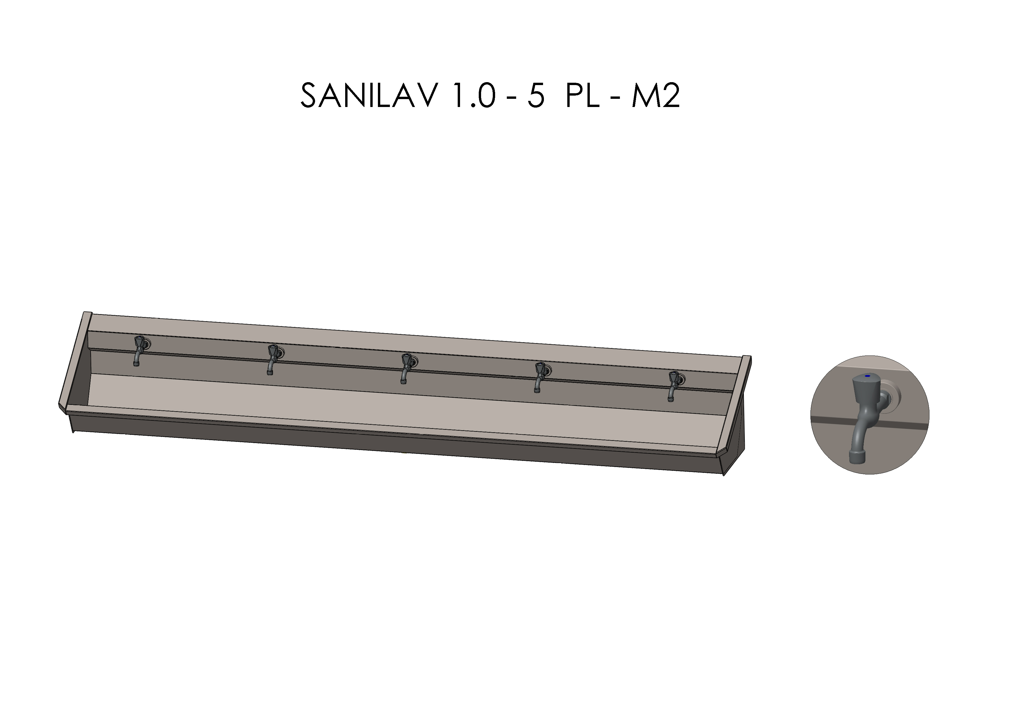 Intersan Sanilav muurwastrog rvs 5p 300 muurkraan SANILAV 1.0-5-M2
