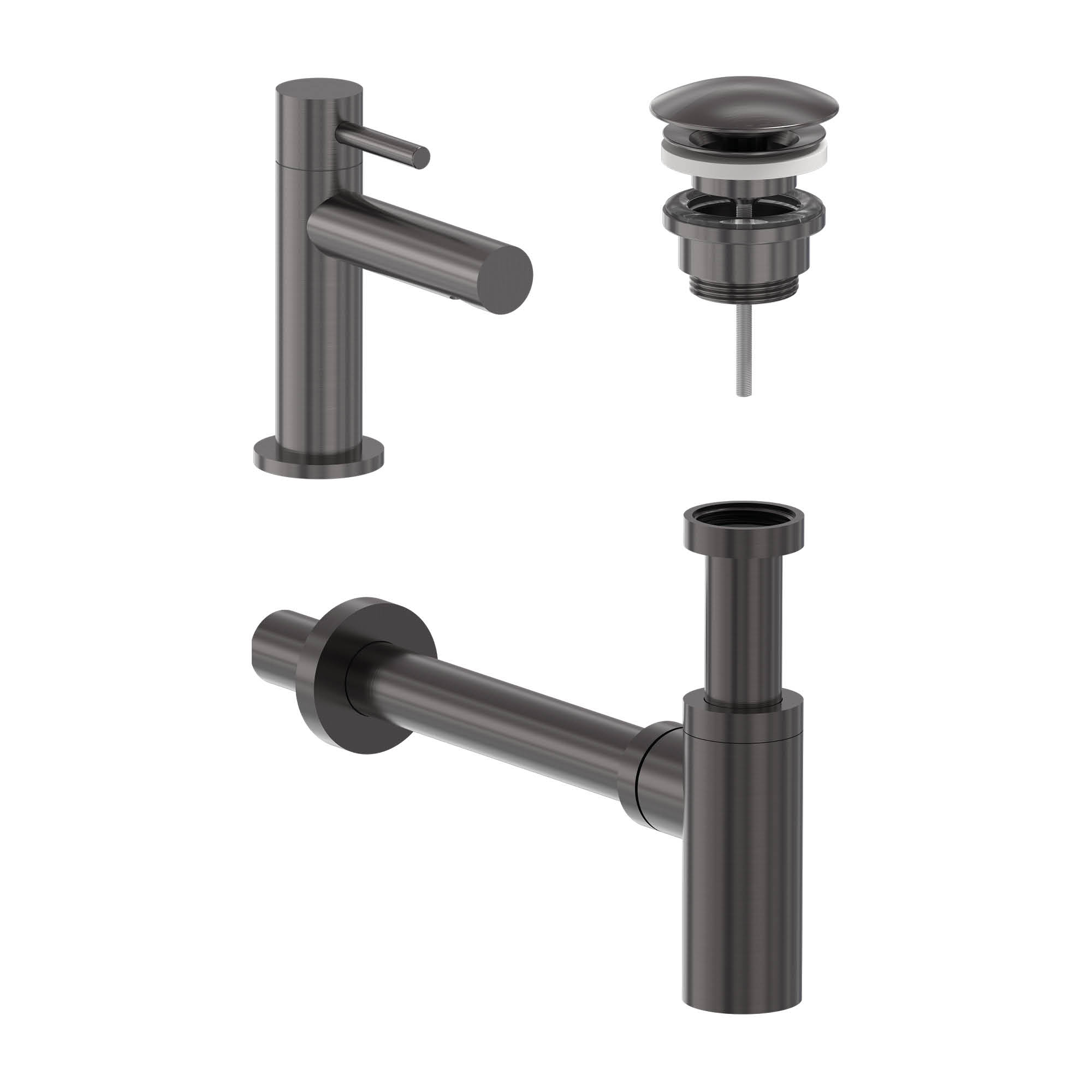 MAY Stilo set Fonteinkraan model S plug always open en sifon 6803556 Geborsteld carbon black PVD