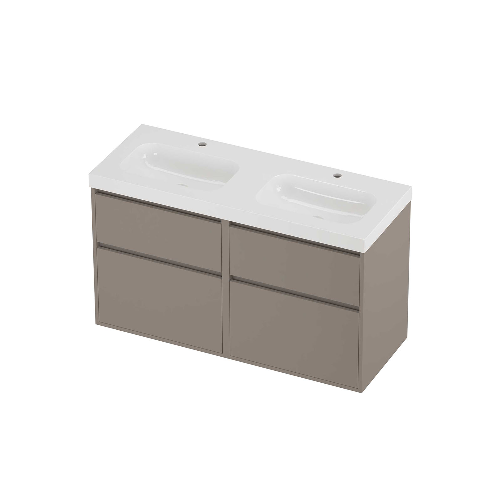 Proline Set polystone Mezza wast. dub. wasbak met 2 krgt. en onderk. greepl. 4 la a-sym. in kader HGWG2x602CB Glans wit/Clay beige 120x46x73