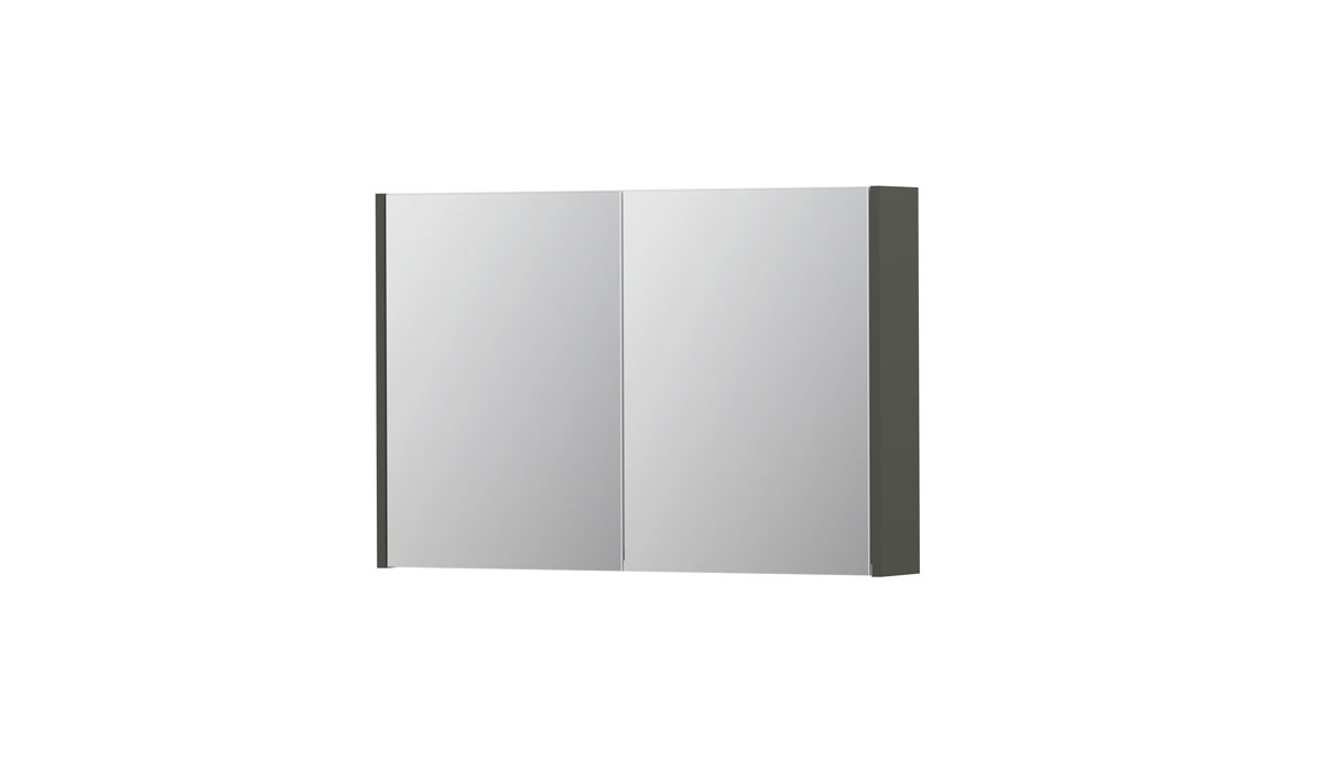 INK SPK1 spiegelkast m. 2 dubbelzijdige spiegeldeuren en stop/schak. 1110625 mat beton groen H600xB900xD140