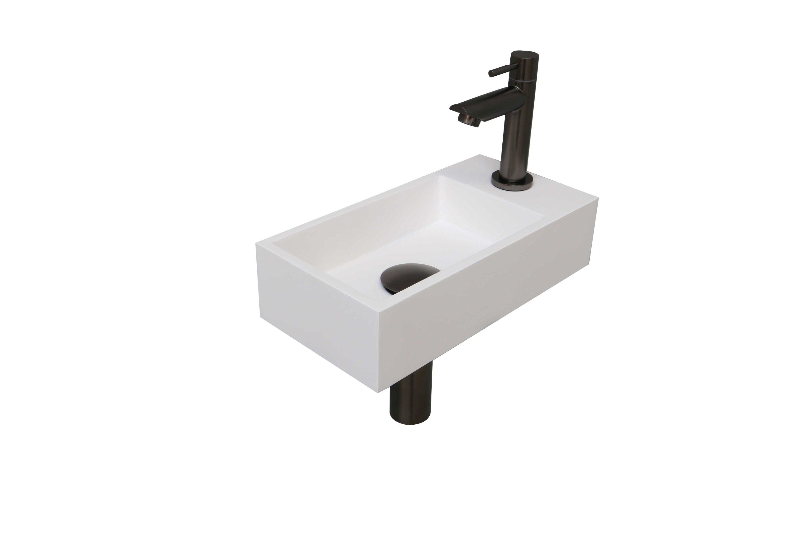 INK fonteinpack Polystone R incl. kraan sifon plug en montageset 1805172 m. wit/gun metal H90xB360xD180